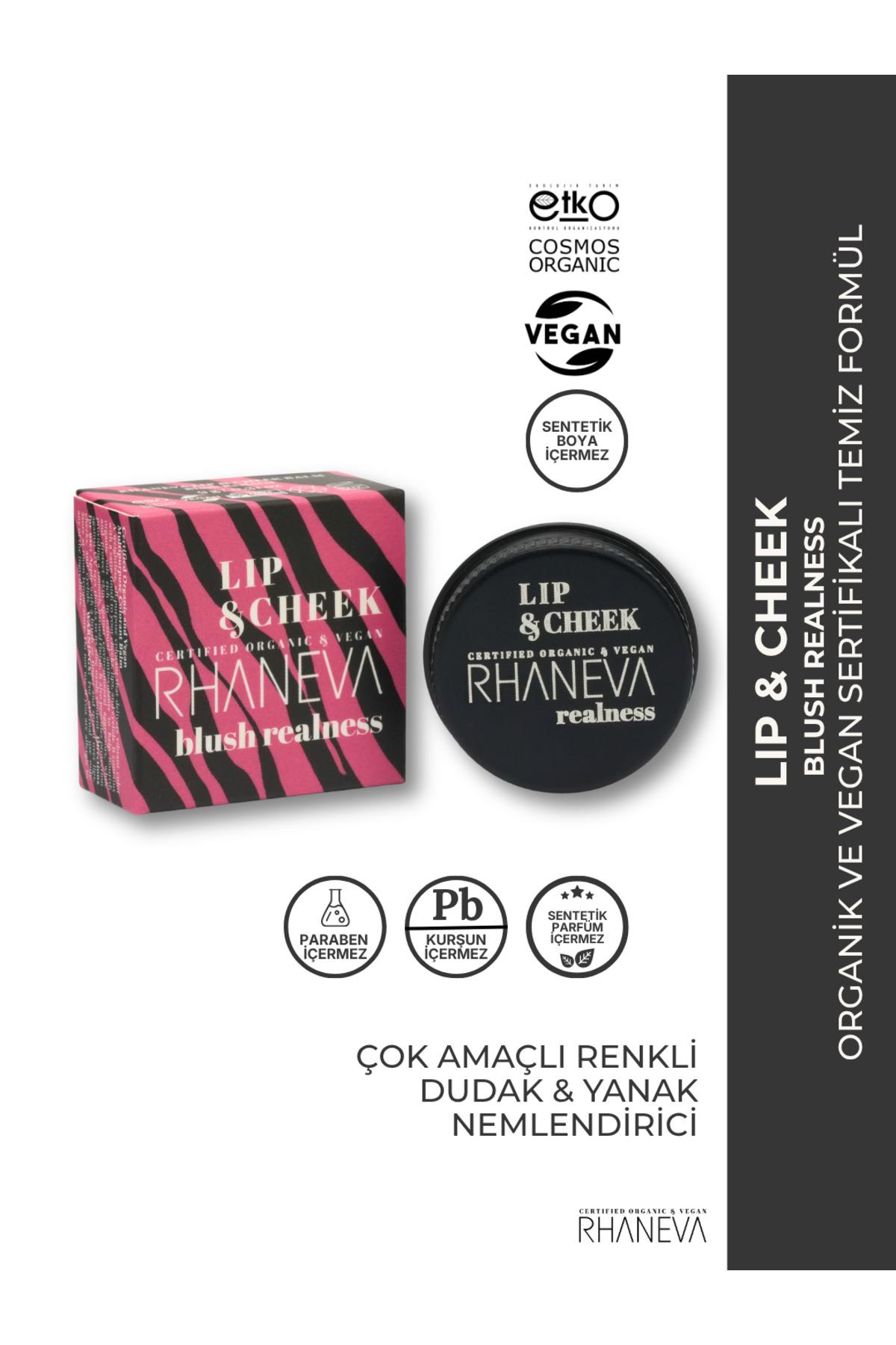 رژگونه لب و گونه Realness، ارگانیک و دارای گواهینامه وگان، ۹ گرم — صورتی RHV-LCBR — تصویر 3 از 8