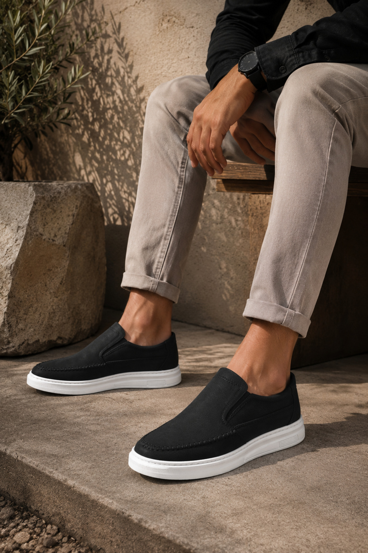 TAZELER.SHOES Erkek Ortopedik Dikişli Taban Rahat Hafif Günlük Siyah Erkek Ayakkabı görsel 3