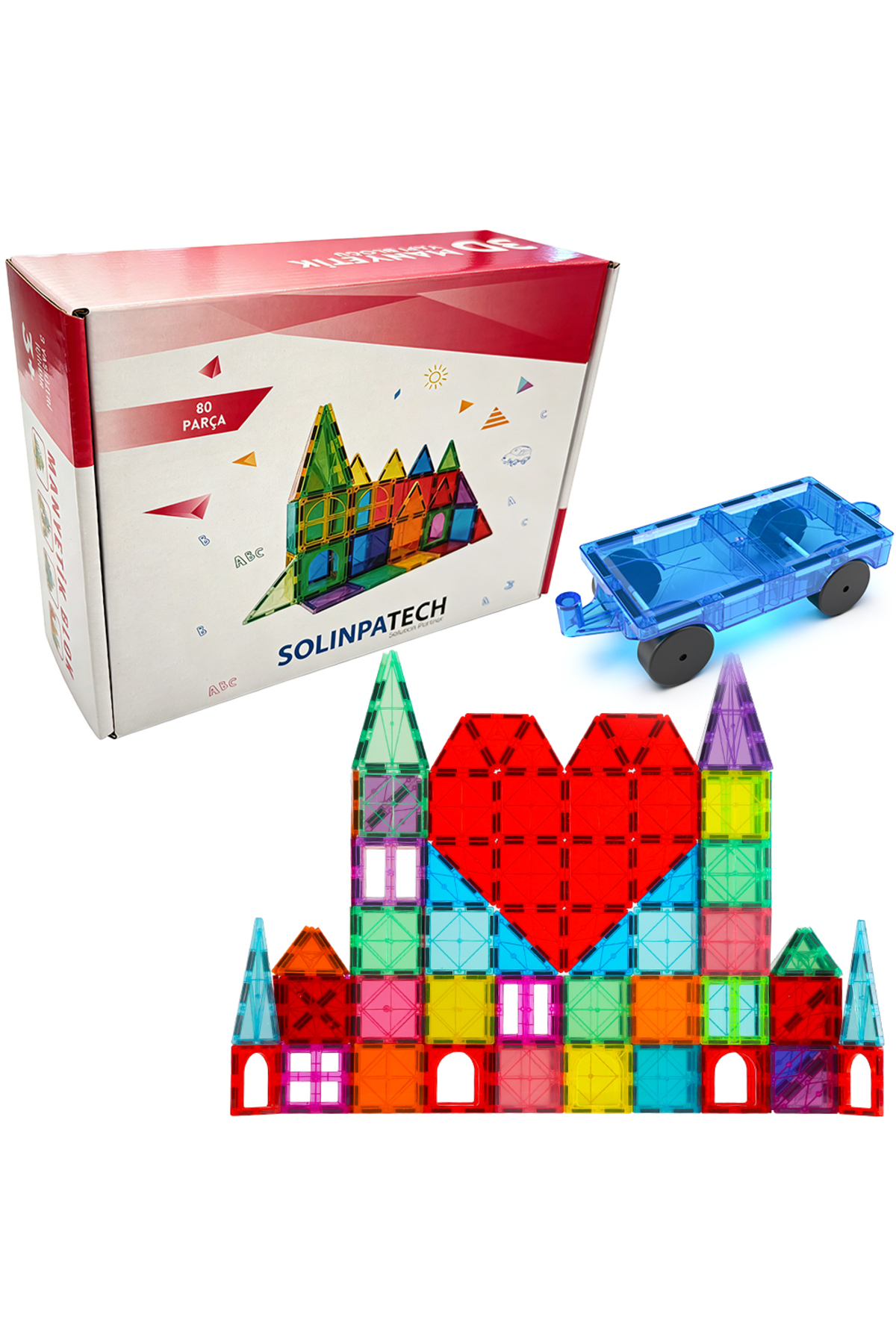 80 Pieces 7.5cm Large Magnetic Block Set with Trolley | Powerful Magnet Intelligence Enhancing Educational Toy
