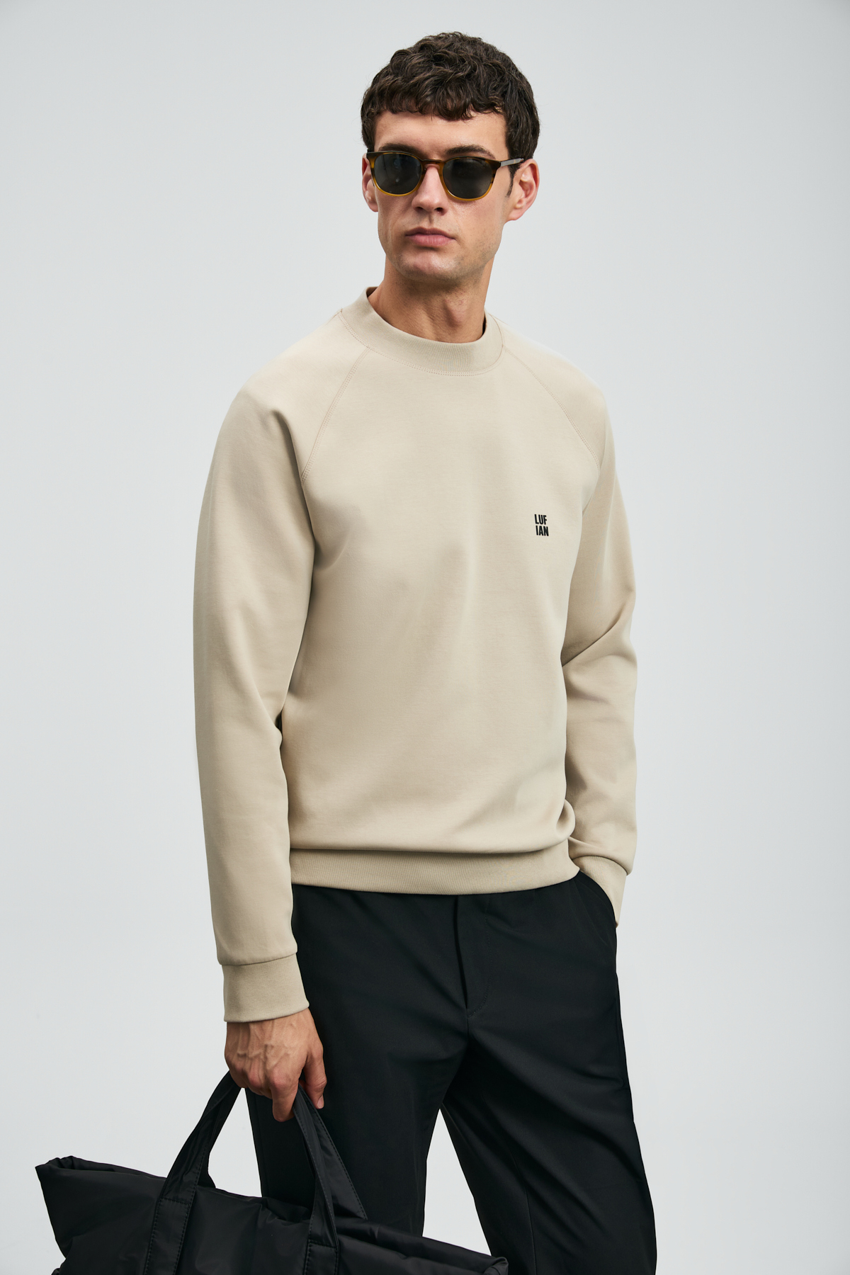 Lufian Grant Erkek Sweatshirt Bej görsel 4