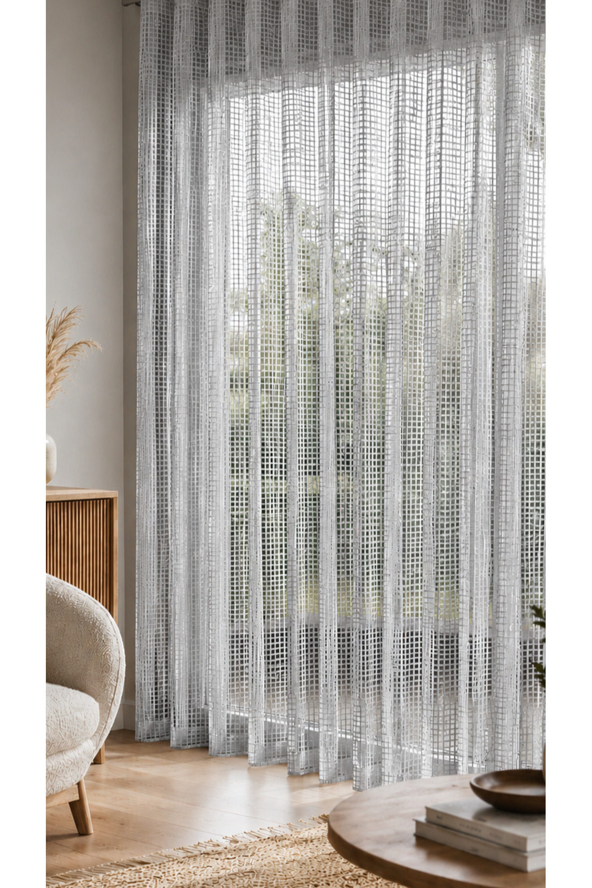 Mesh Knitted Grey Tulle Curtain Heavy Weight Pleatless Anti-Wrinkle Ironing Skirt Lead Free Suitable for Every Room