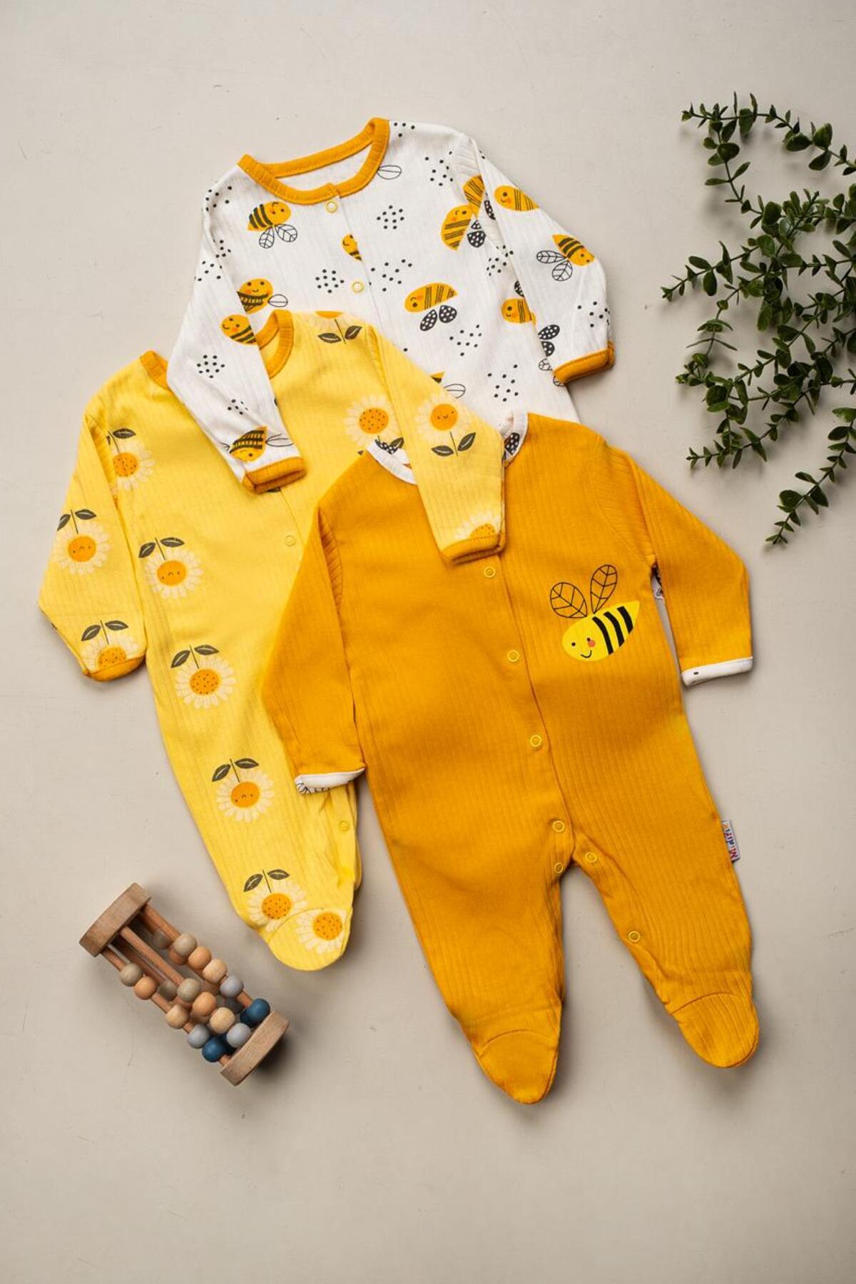ENİA BABY Baby Girl and Boy Cotton 3-6-9 Months 3-Piece Romper Set