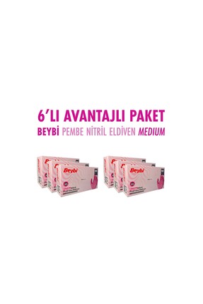 BEYBİ PEMBE NİTRİL ELDİVEN MEDIUM 6LI AVANTAJLI PAKET