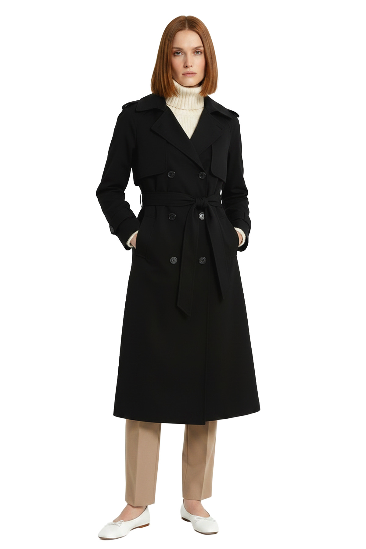 Water Repellent Raglan Sleeve Intermediate Trench Coat Black 5789