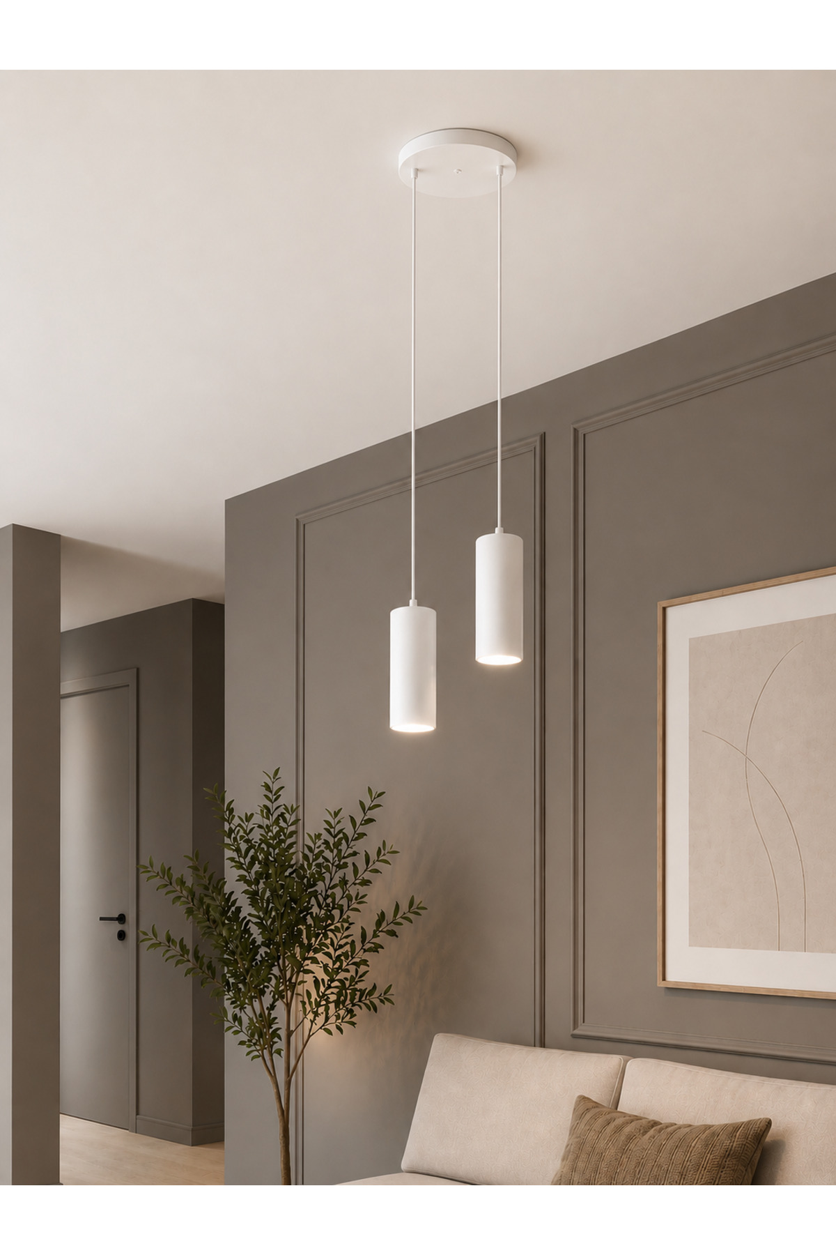 NORD White Metal Body Double Pendant Spotlight Chandelier – Modern Minimalist Cylinder Design Chandelier – Living Room and Kitchen and Corridor Lighting
