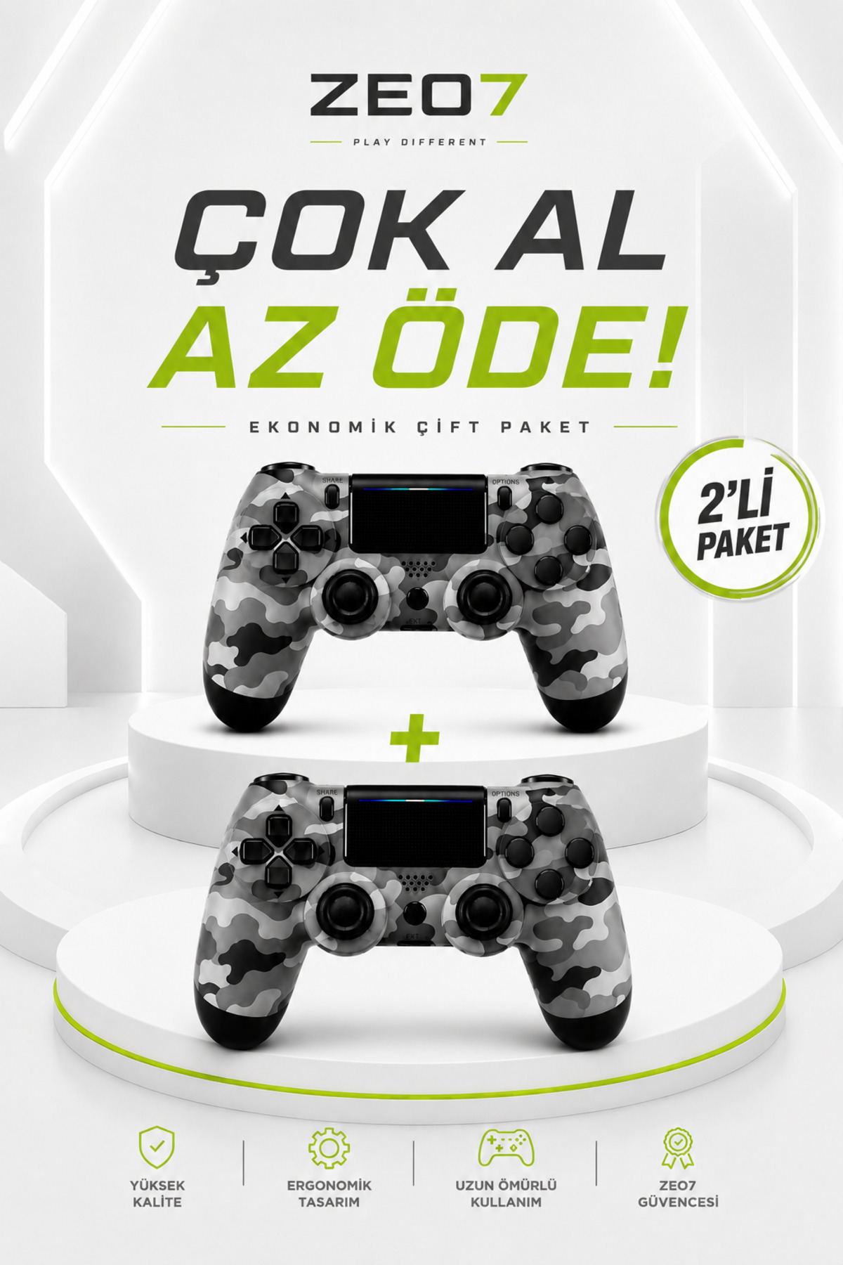 Zeo7 2 Adet PS4 Kol Kablosuz Oyun Kolu Titreşimli Joystick Tablet