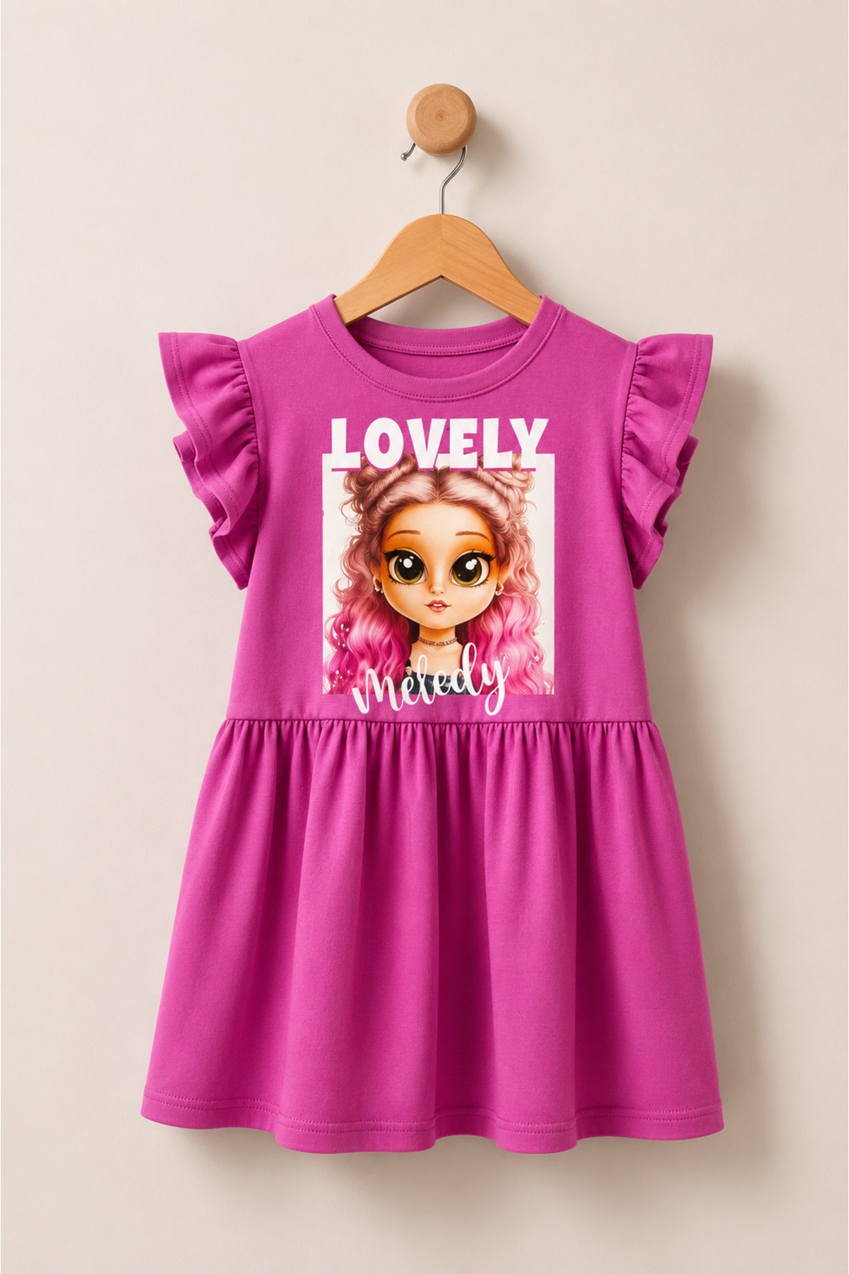 Girls Short Sleeve Lycra Combed Cotton Printed Dress