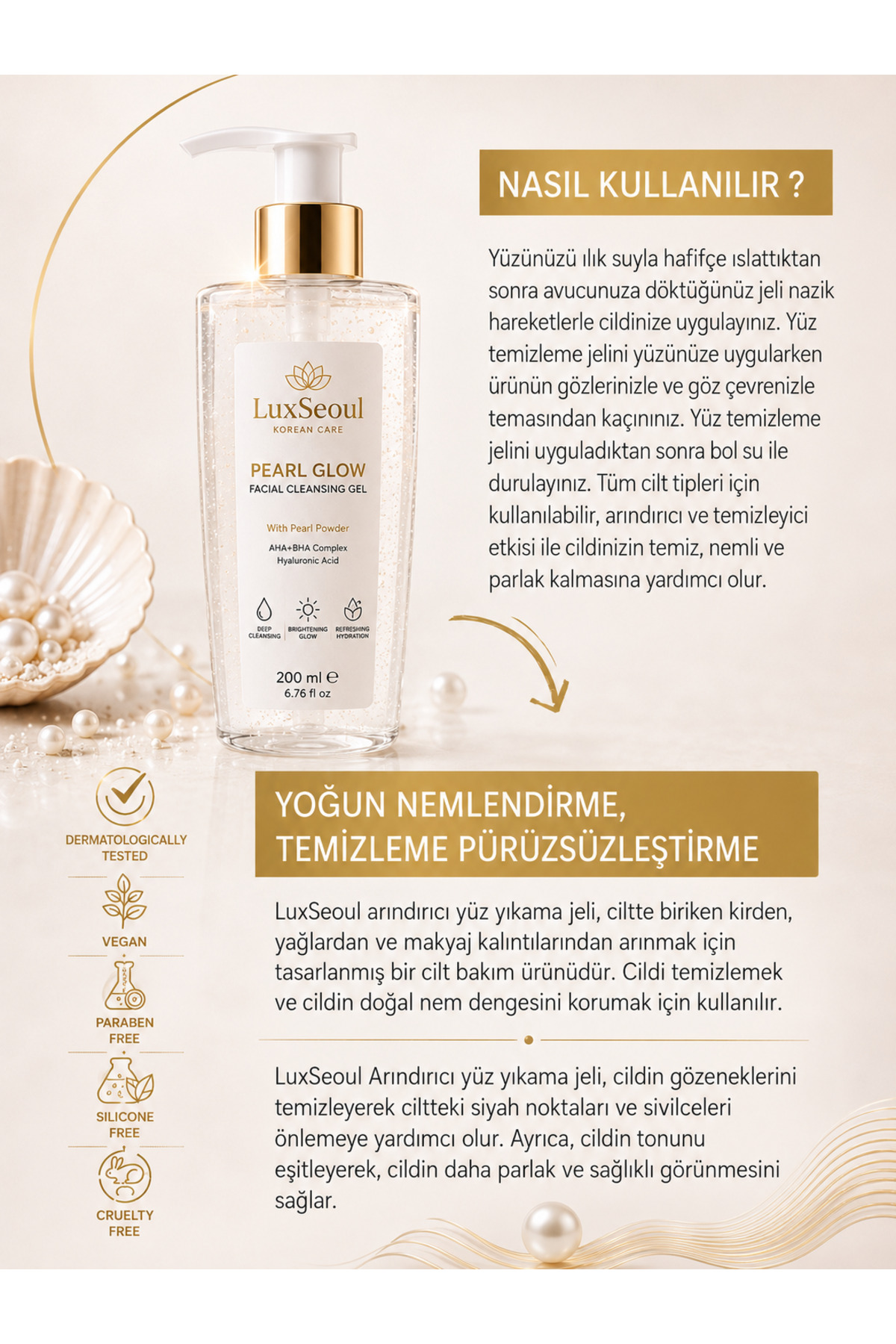 Pearl Glow İnci Tozlu Aydınlatıcı Nemlendirici Gözenek Arındırıcı Yüz Temizleme Jeli 200 Ml — 001 — تصویر 6 از 9