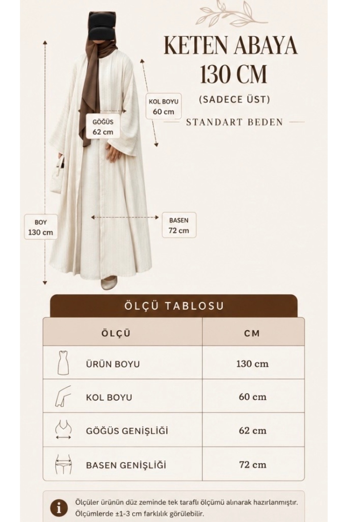 MARDİYE OFFİCİAL Keten Abaya - 130 cm Sadece ÜST Standart Beden görsel 7