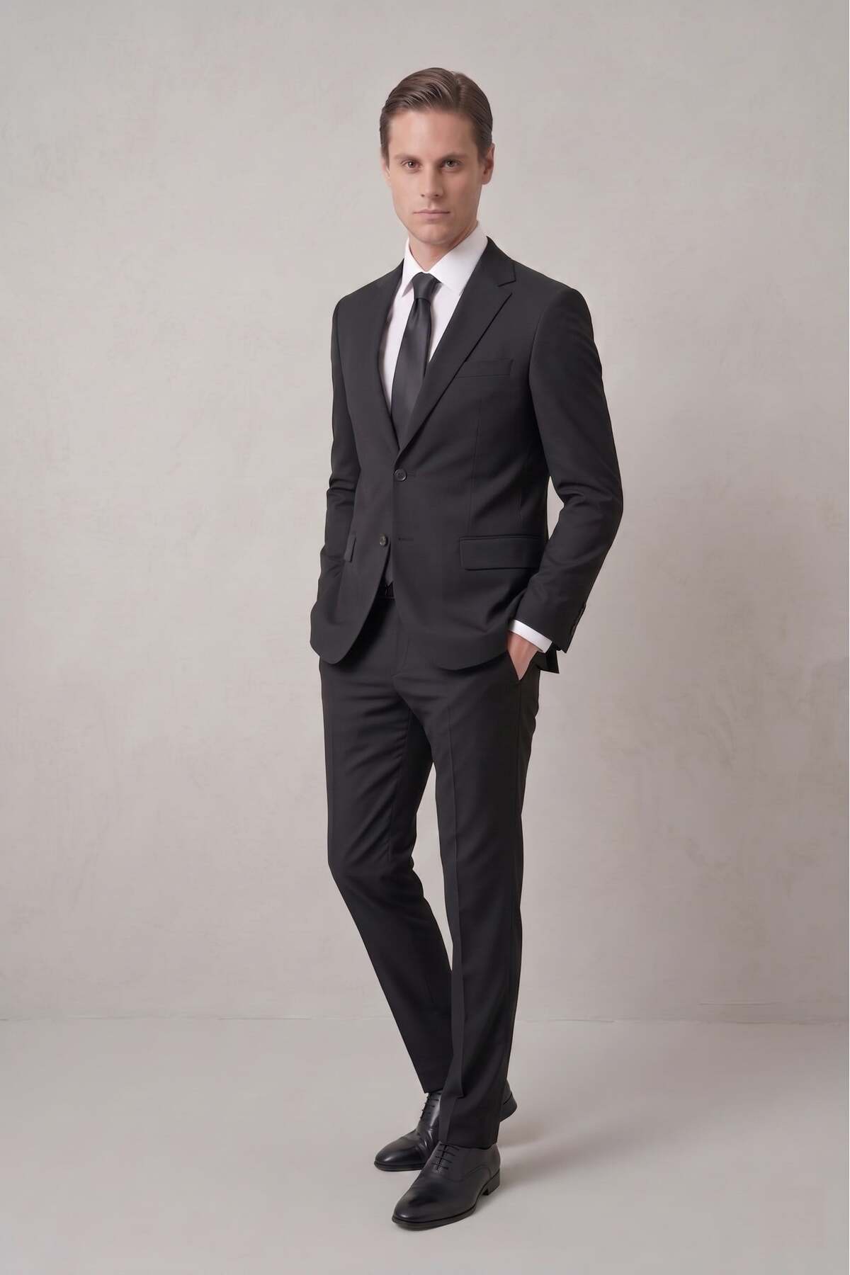 Efor Slim Fit Klasik Mono Yaka Klasik Düz Siyah Takım Elbise Tk 2021 görsel 2