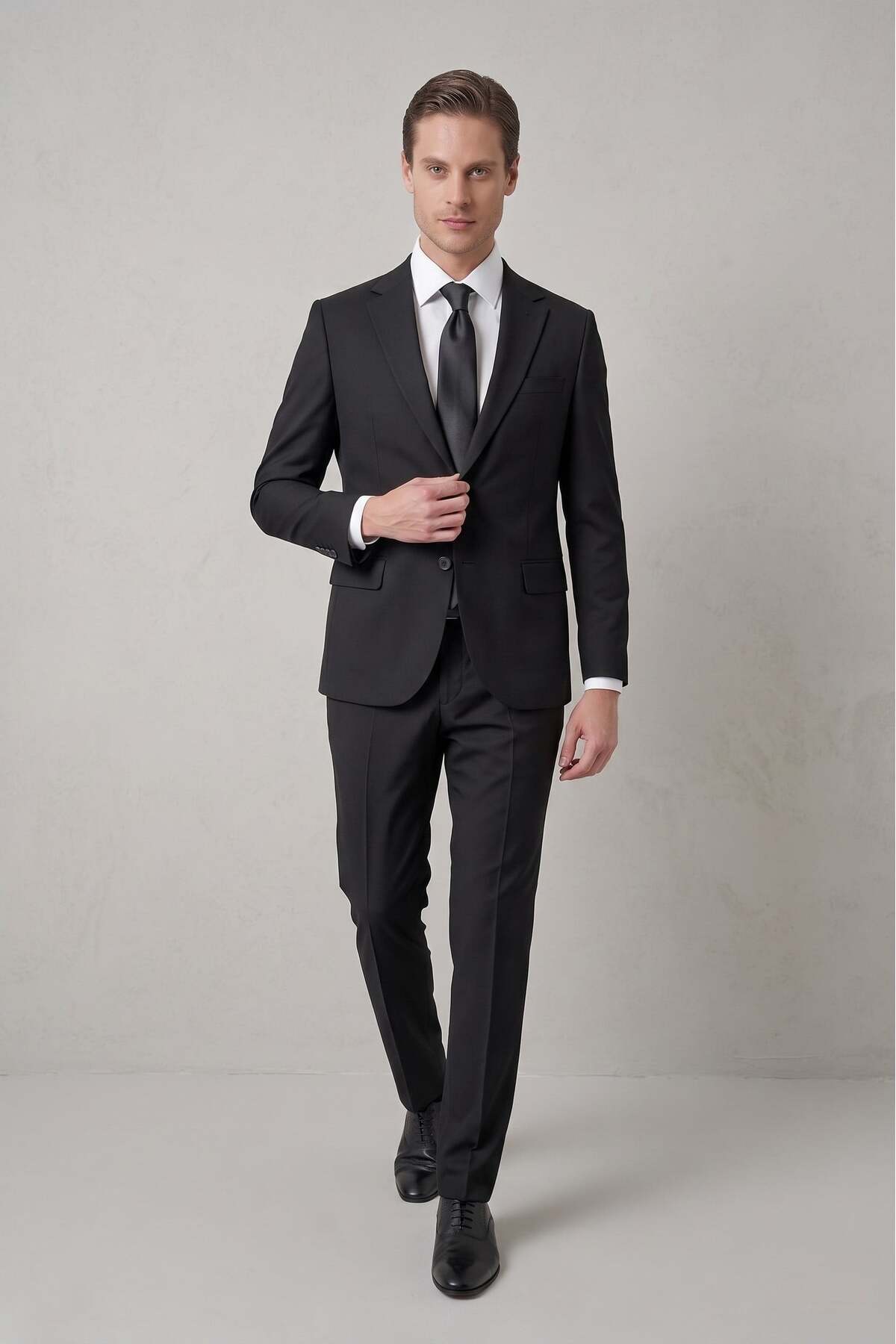Efor Slim Fit Klasik Mono Yaka Klasik Düz Siyah Takım Elbise Tk 2021