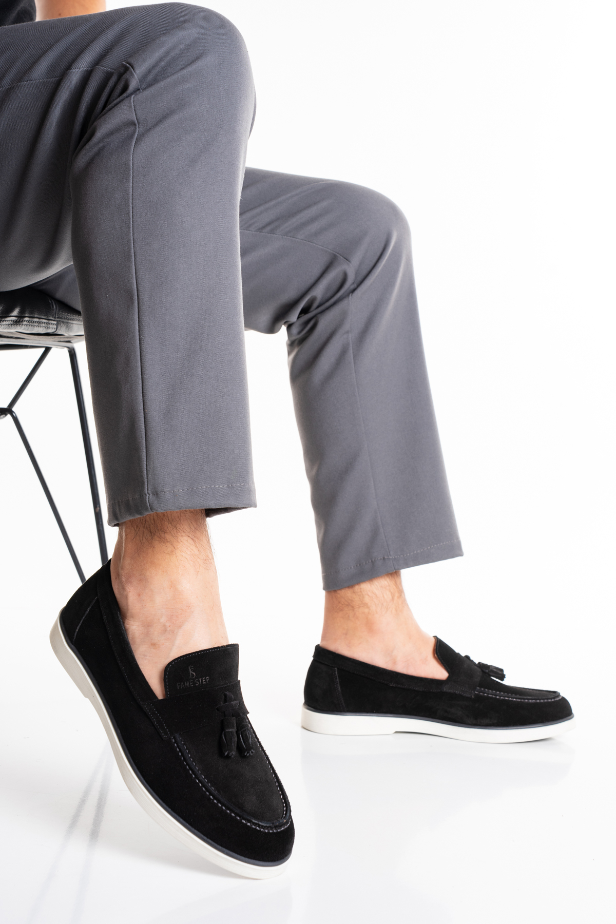 Fame Step Hakiki Deri Erkek Loafer Ayakkabı Siyah Süet Günlük Rahat Casual Mokasen Püsküllü Siena görsel 7