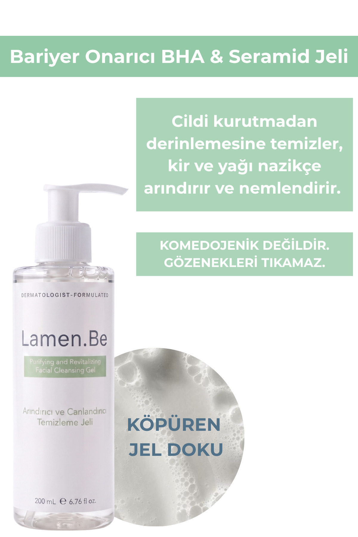 ژل پاک کننده ضد آکنه و جوش سرسیاه Lamen.Be 200 میلی لیتر — ژل پاک کننده — تصویر 4 از 4