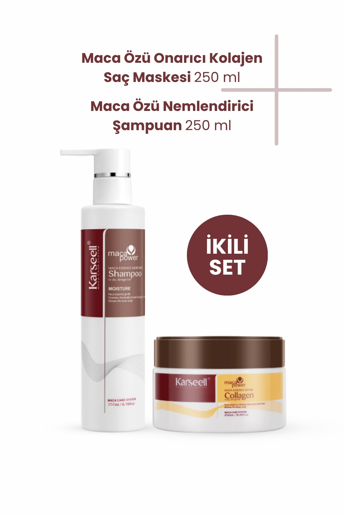 KARSEELL SET Maca Özü Onarıcı Repair Kolajen Saç Maskesi 250 ml + Maca Özü Nemlendirici Şampuan 200 ml Karsel — PKT-KARSEL-05