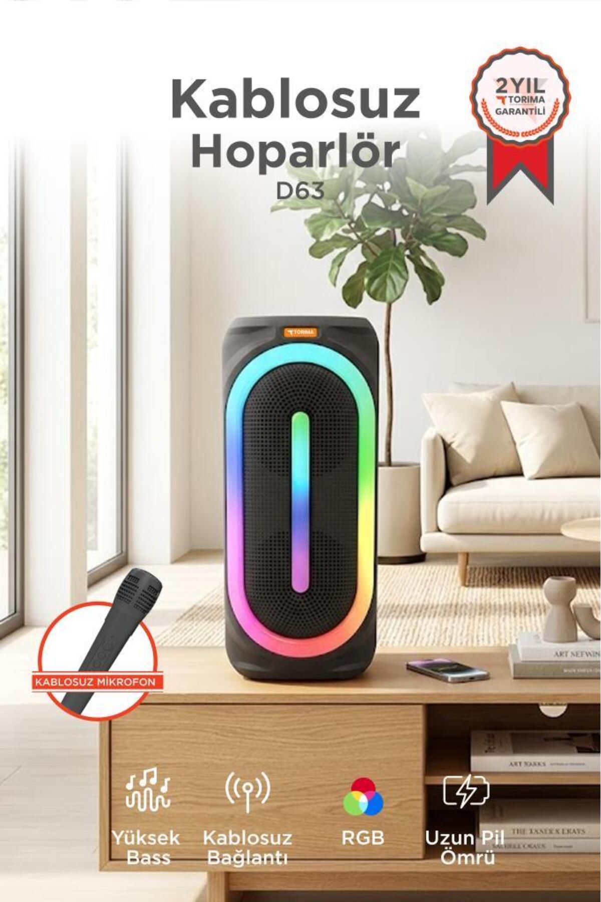Torima Bluetooth Hoparlör Rgb Işıklı Mikrofonlu 50W Kablosuz