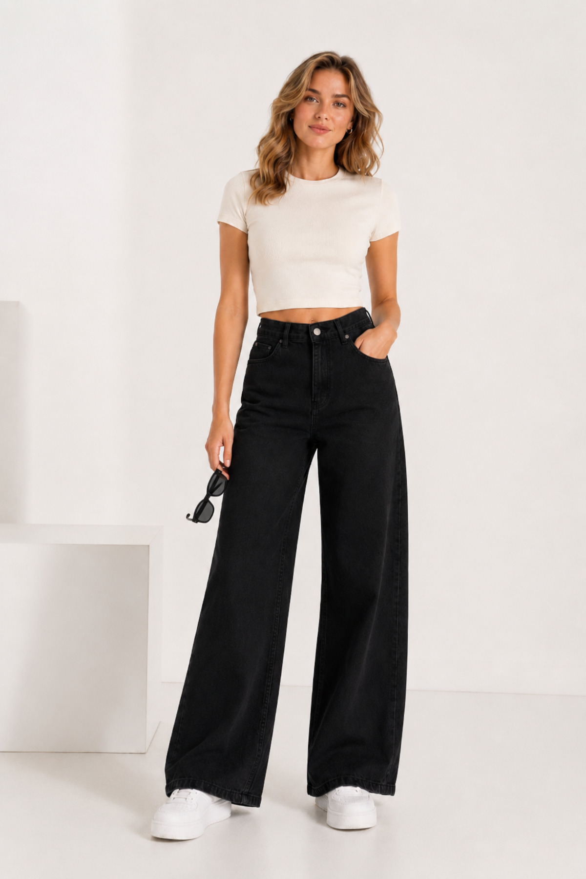 FİVA JEANS Women's High Waist Loose Wide Leg Casual Jean Denim Pants Comfortable Fit