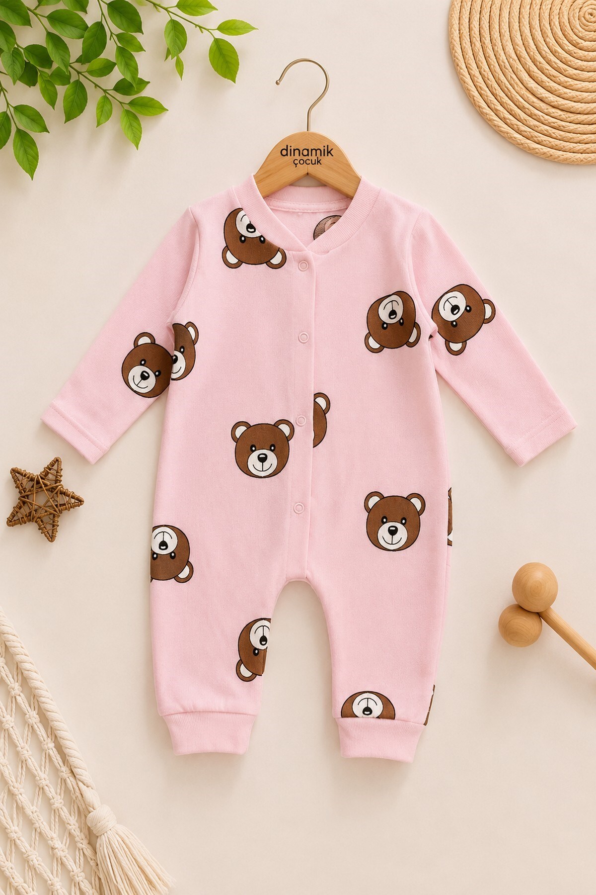 Unisex Baby Teddy Bear Printed Newborn Baby Jumpsuit with Snap Fastener 100% Cotton Flexible 1-3-6 Months