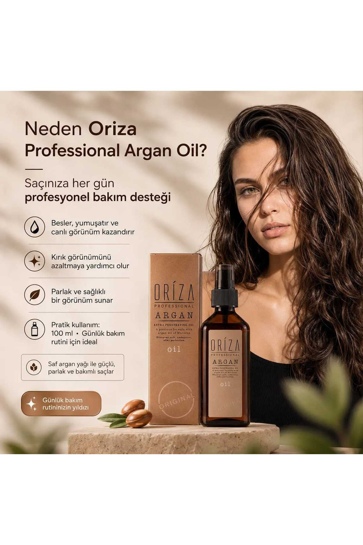 Argan Saç Bakım Yağı Besleyici ve Parlak Görünüm 100 ml — ORZ-ARGAN-OIL — تصویر 3 از 5