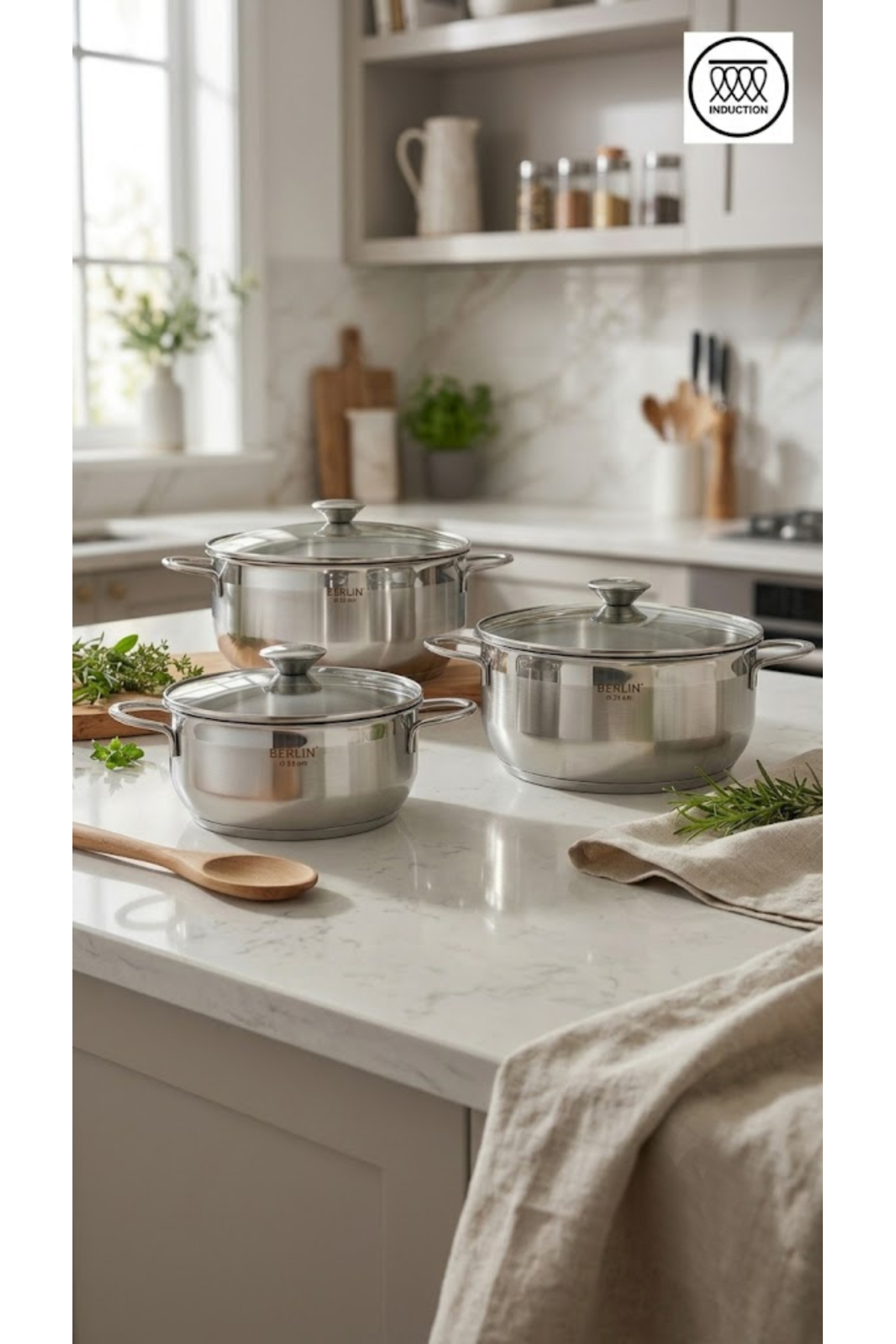Bonera Stainless Steel 6-Piece Induction-Based Cookware Set (14-16-18cm)