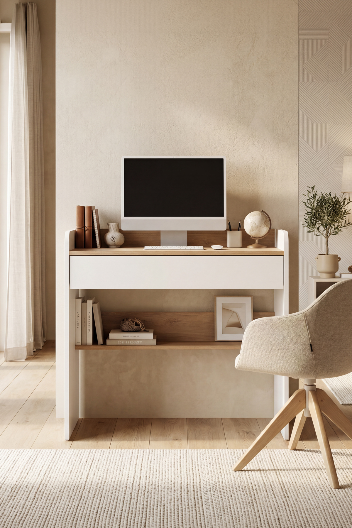 Harmony Single Drawer Desk 94x90x50 cm White/Oak – Modern Design