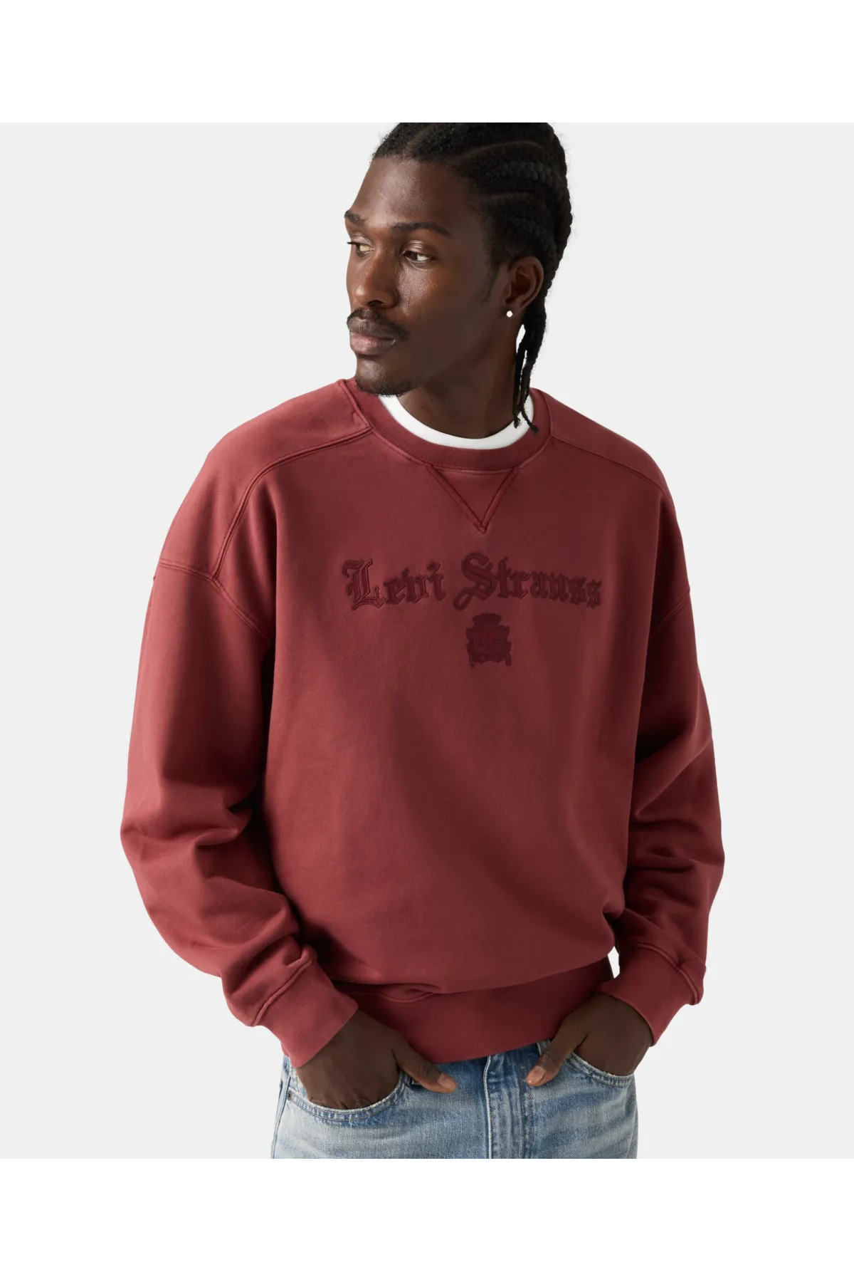 Erkek Grafik Desenli Bisiklet Yaka Bordo Sweatshirt - 005PK-0002