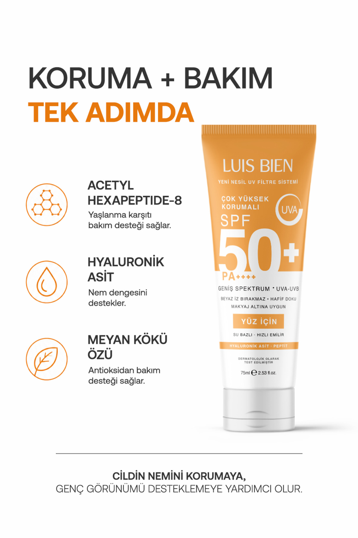 Anıl Güler Su Bazlı Yüz Güneş Kremi SPF 50+ PA++++ 75 ml - Non Komedojenik Leke Karşıtı Yüksek Koruyucu, Yağsız | Makyaj Altı Güneş Kremi | Yapmayan Güneş Kremi | Hassas Cilt — LUU191 — تصویر 7 از 8
