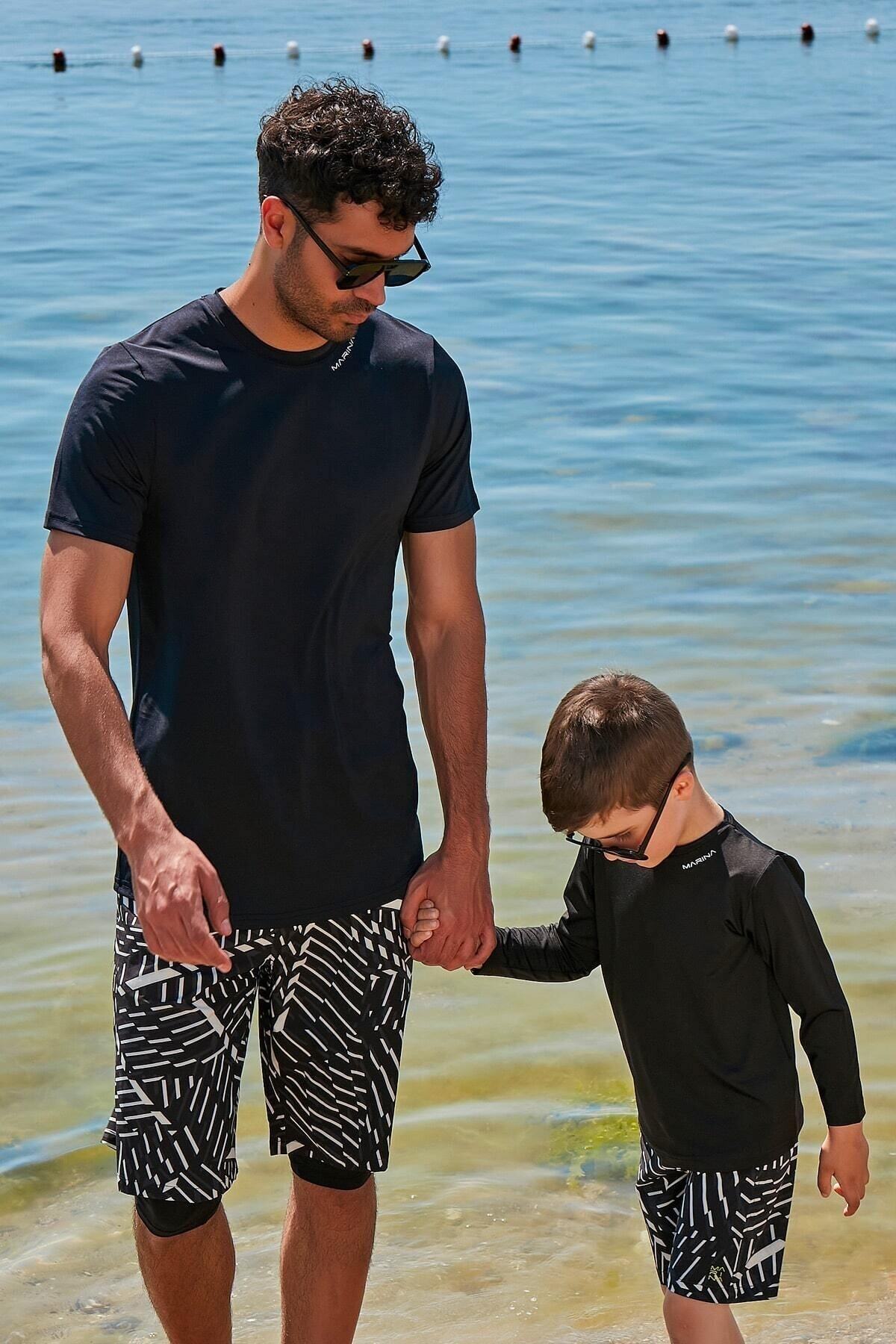 Marina Black Men's Swimming T-Shirt T2341