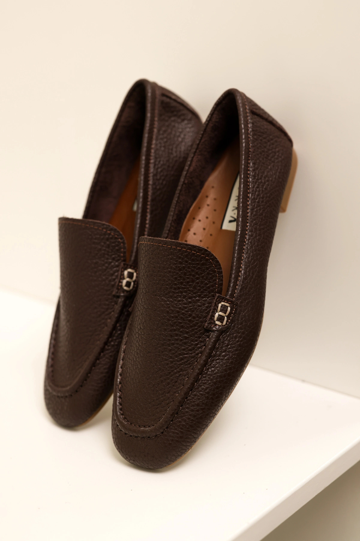 by selvi Lukka Shoes Hakiki Deri Kadın Abay Acı Kahve Saraçlı Babet