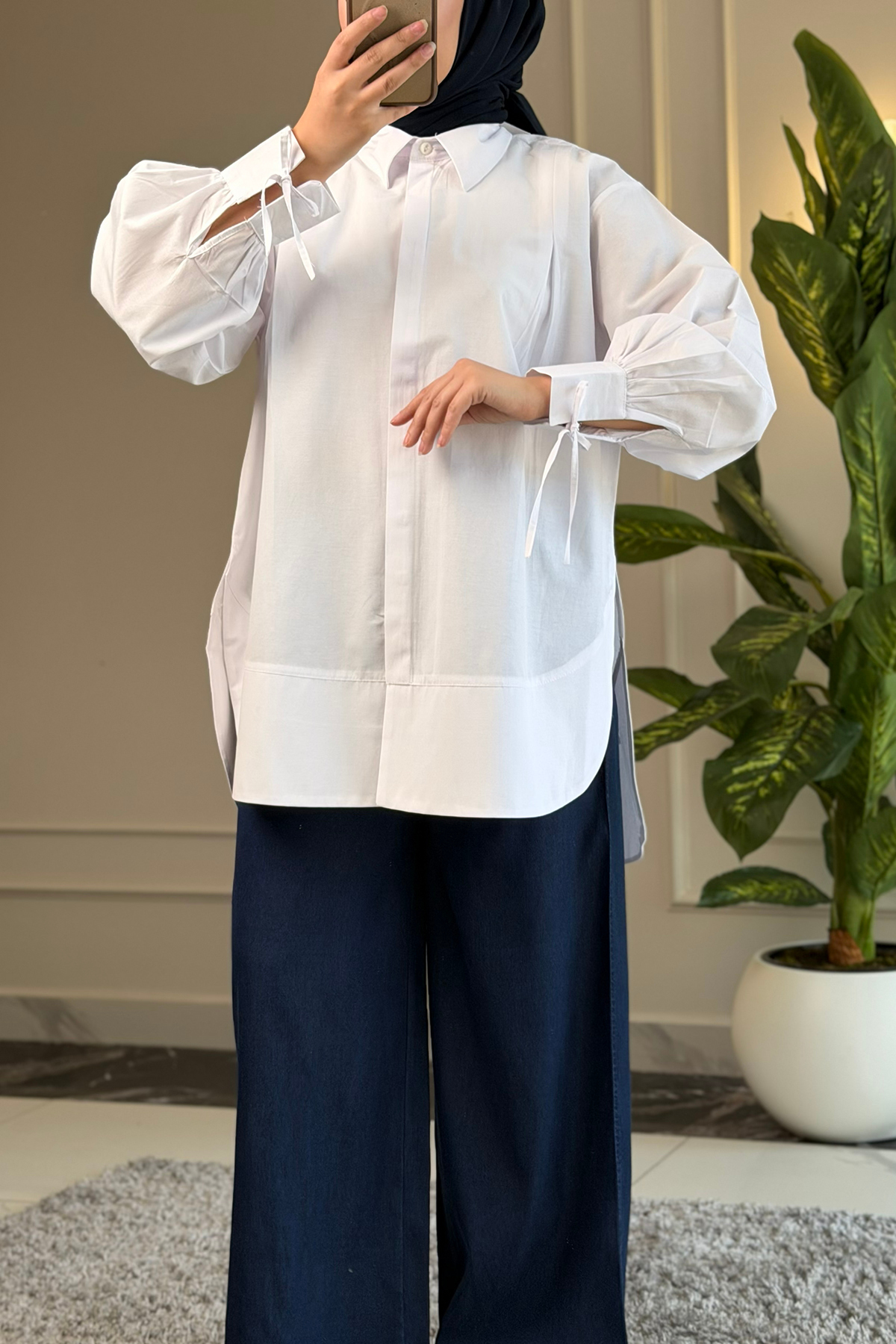 Suede Style 8511 - Poplin Pileli Gizli Düğmeli Kadın Gömlek görsel 4