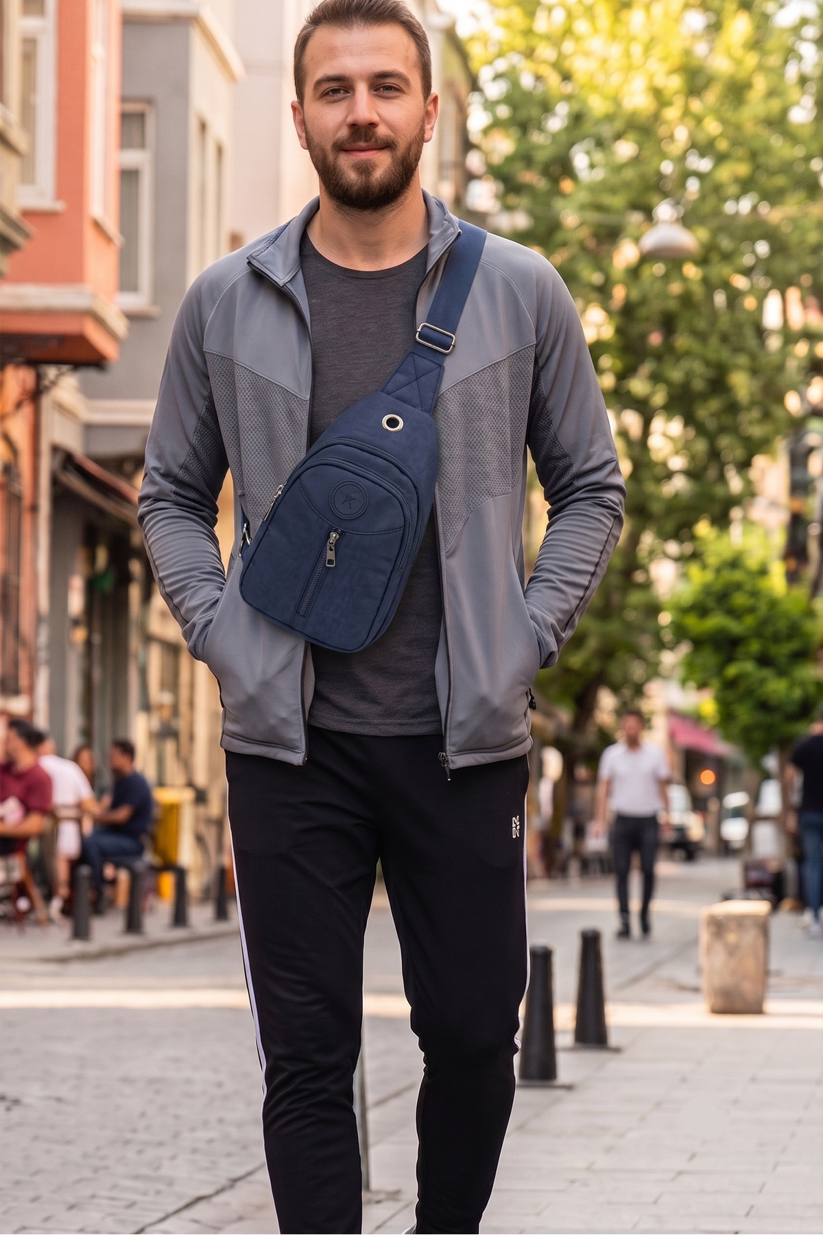 Luvenis Unisex Lacivert Krinkıl Body Bag Çapraz Omuz Ve Bel Çantası görsel 3