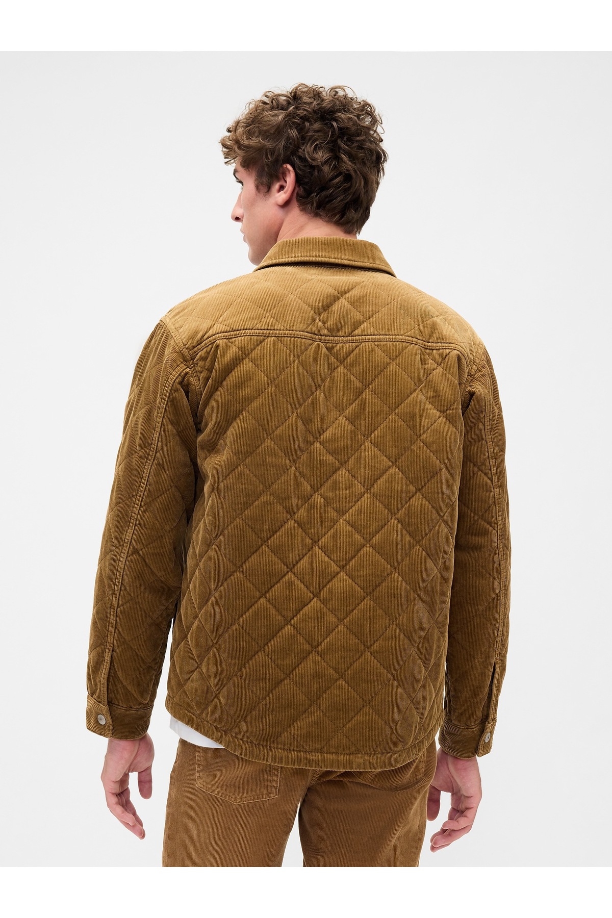 GAP Erkek Açık Kahverengi Quilted Corduroy Relaxed Gömlek Ceket görsel 5