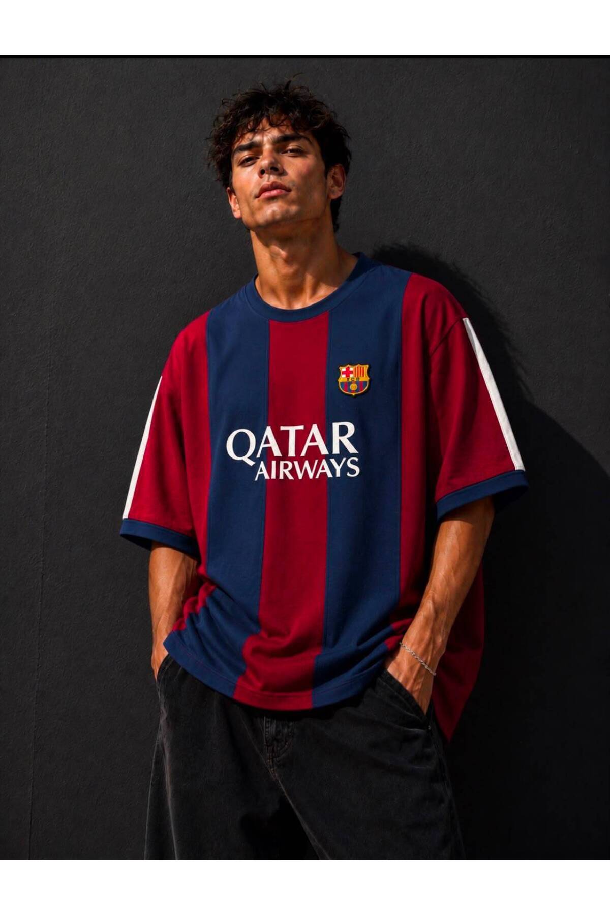 KUN SPORTSWEAR Barca Logolu Embroidered Retro Nostalgia T-Shirt Oversize Unisex