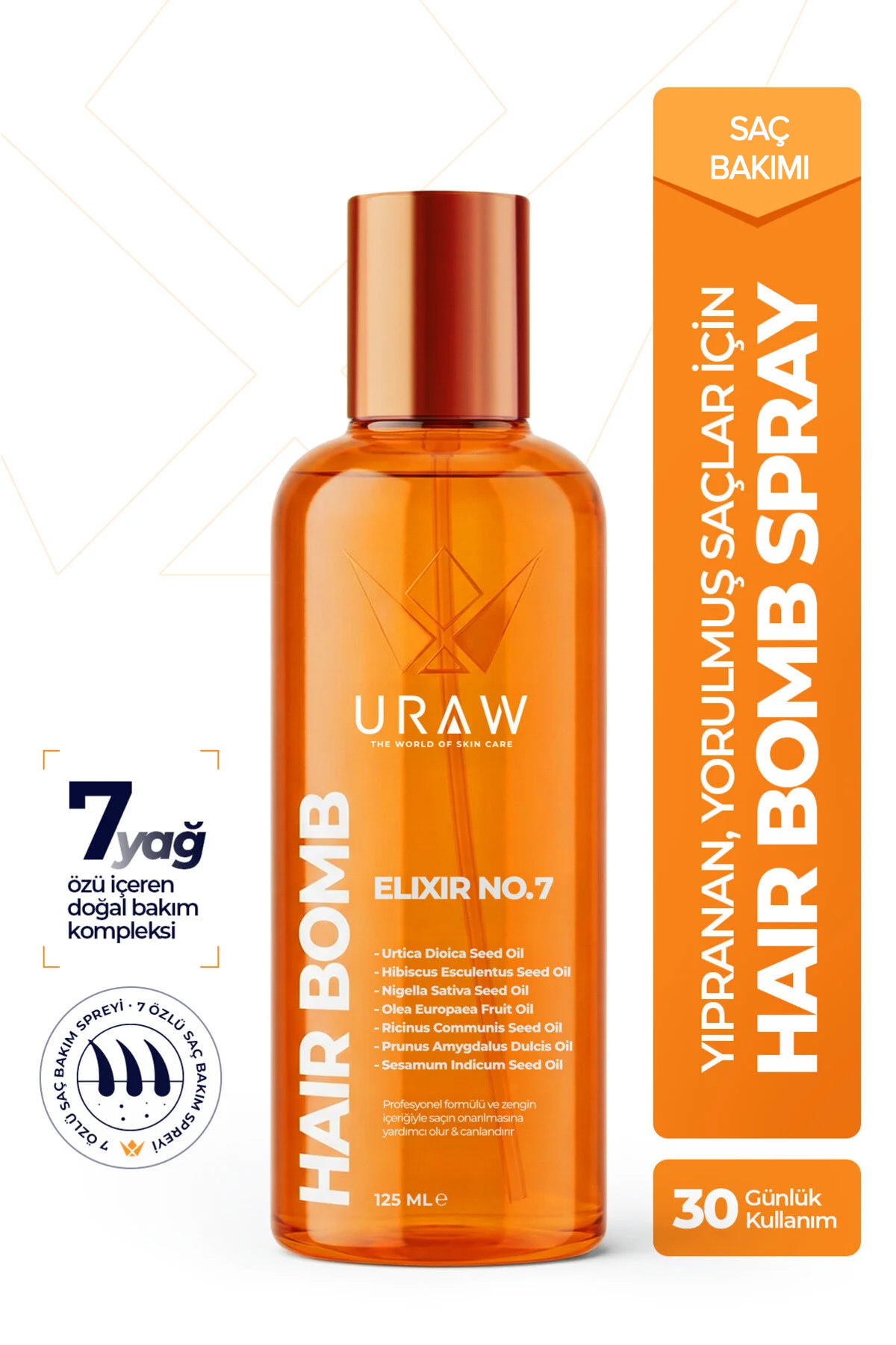 Uraw Hair Bomb Saç Bakım Yağı | Yeniden Yapılandırıcı ve Besleyici 125 ml — Urw84