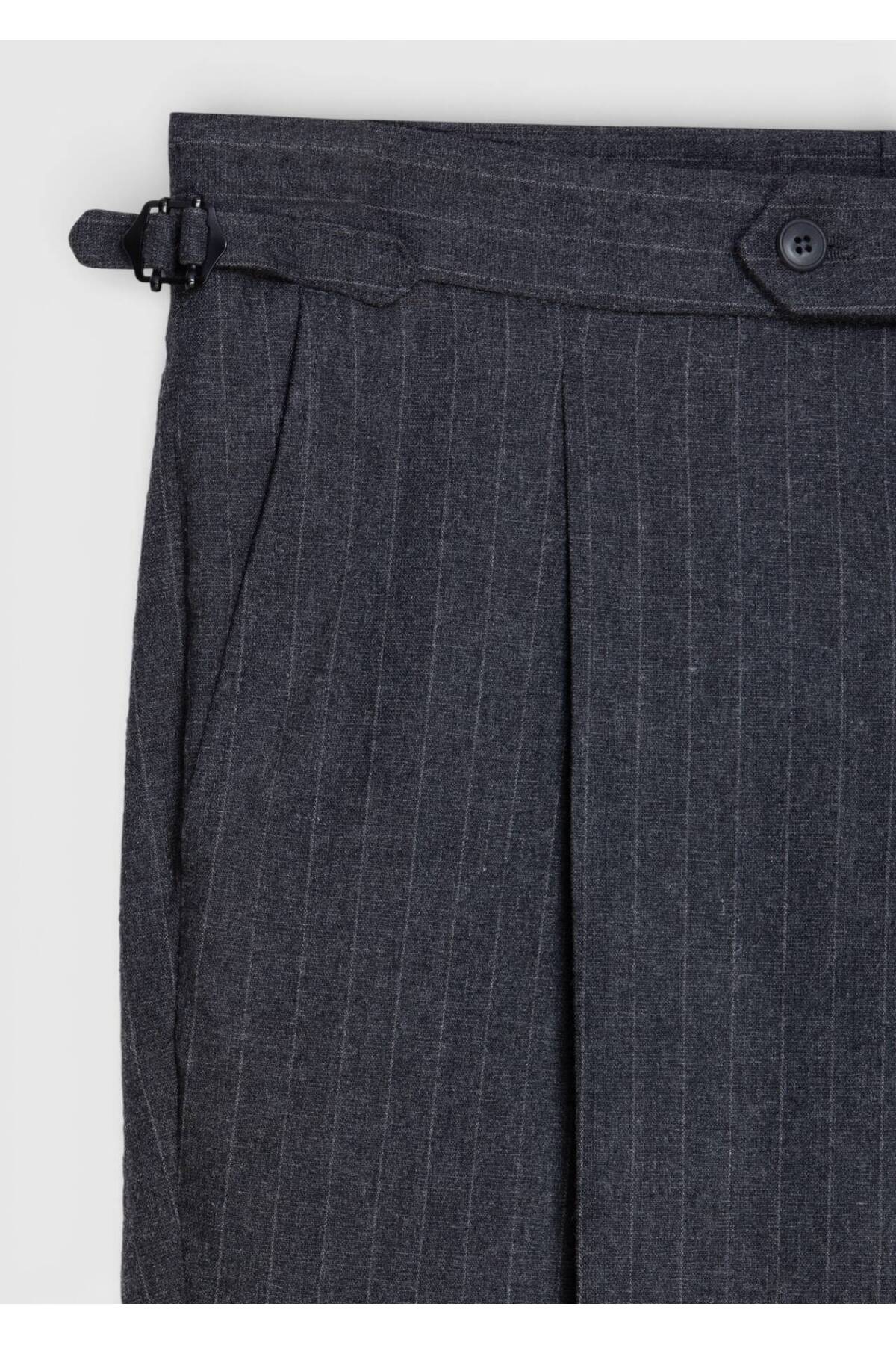 Antrasit Çizgili Dokuma Slim Fit Casual Yün Karışımlı Pantolon — رنگارنگ 10156996 — تصویر 6 از 6