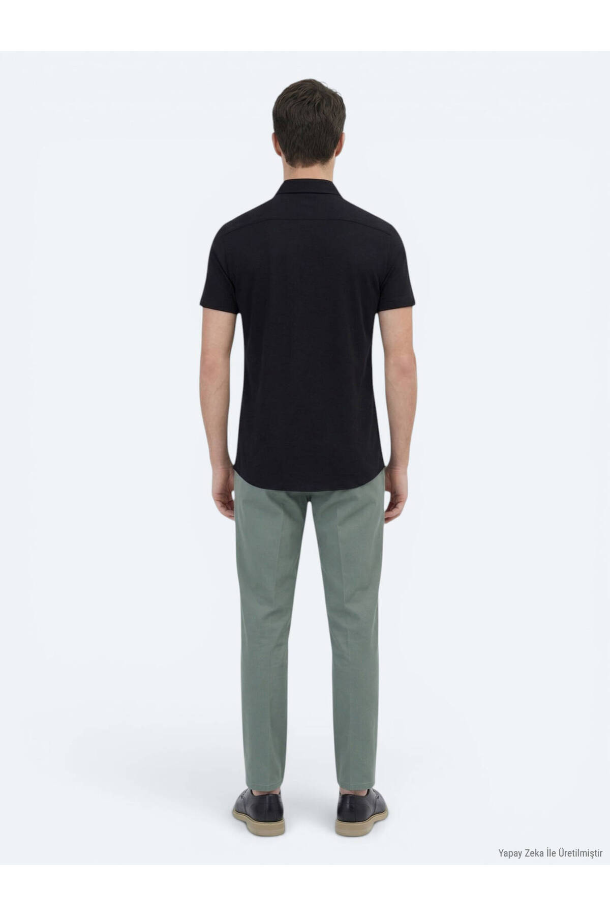 Siyah Düz Regular Fit Kısa Casual Gömlek — مشکی 10153810 — تصویر 6 از 6