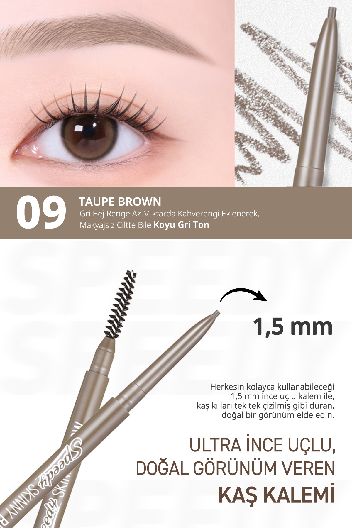 Ultra İnce Uçlu, Doğal Görünüm Veren Kaş Kalemi PERIPERA Speedy Skinny Brow (9 Taupe Brown) — قهوه‌ای 6342 — تصویر 3 از 9