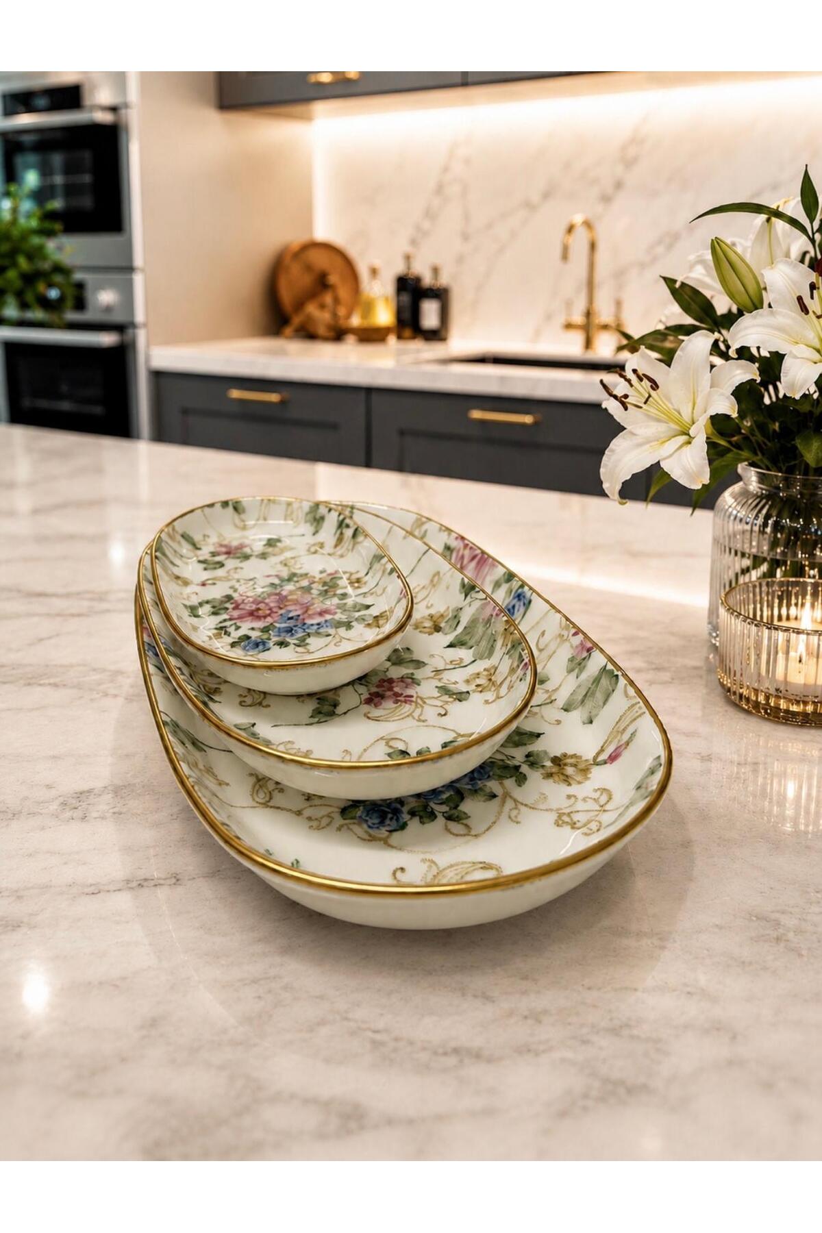 Santara Acar Rosa Series 3 Piece Boat Plate Set 28 23 17 cm