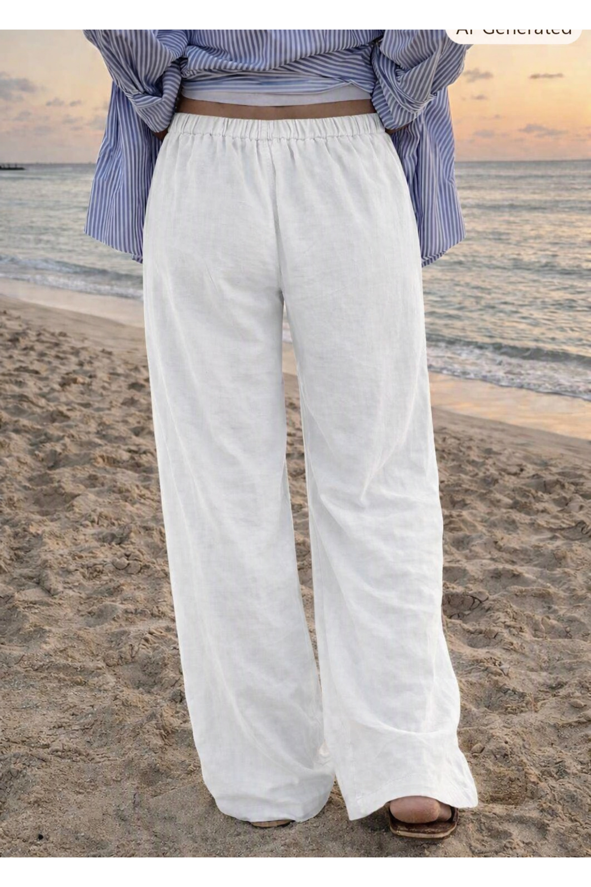Hera Moda Kadın Bol Paça Keten Pantalon görsel 4