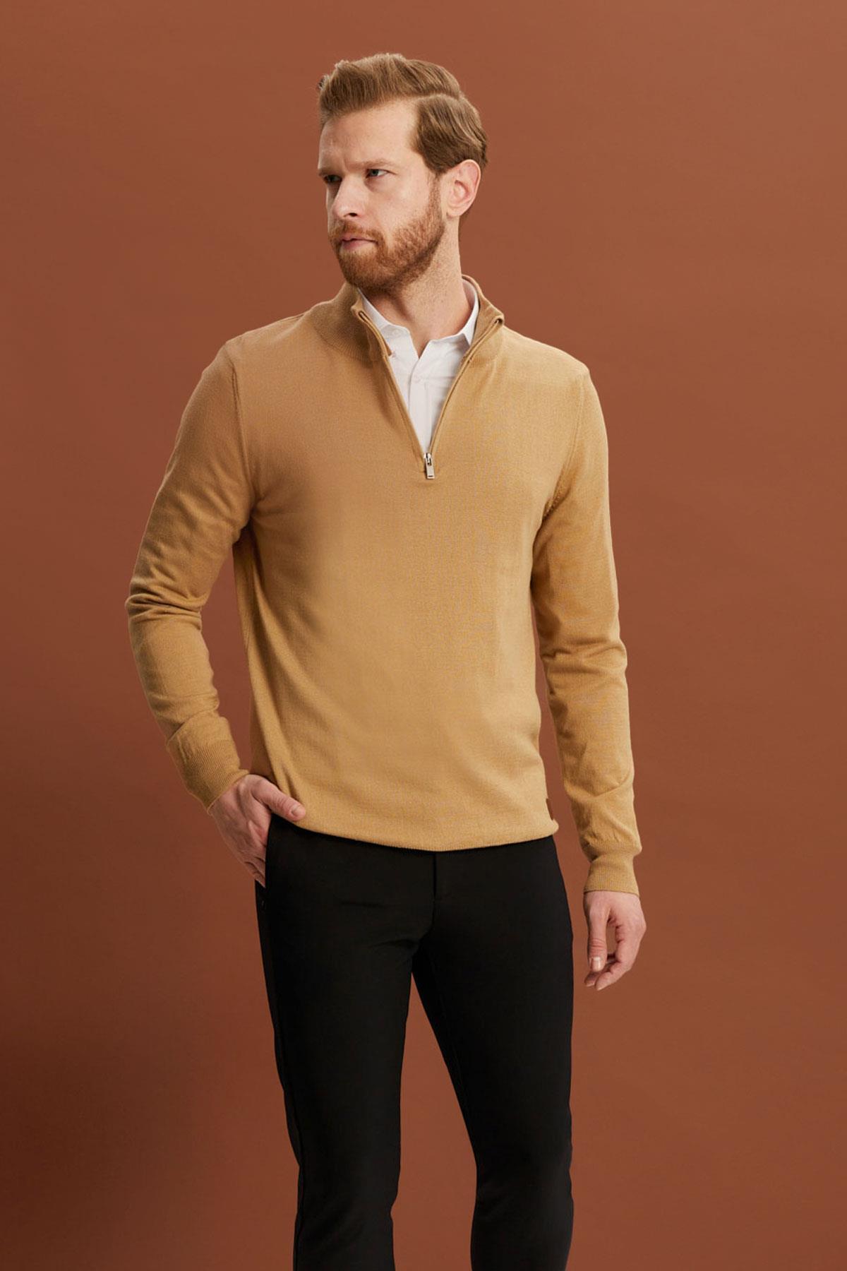 ALEXANDERGARDI ژاکت بافتنی یقه زیپ‌دار طرح ماهیگیر (E22-5712) — بژ