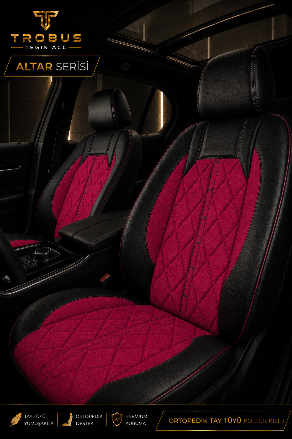 Ford Kuga 2008-2012 Uyumlu Altar Serisi Tay Tüyü Gri Siyah Premium Koltuk Kılıfı — alternatif görsel