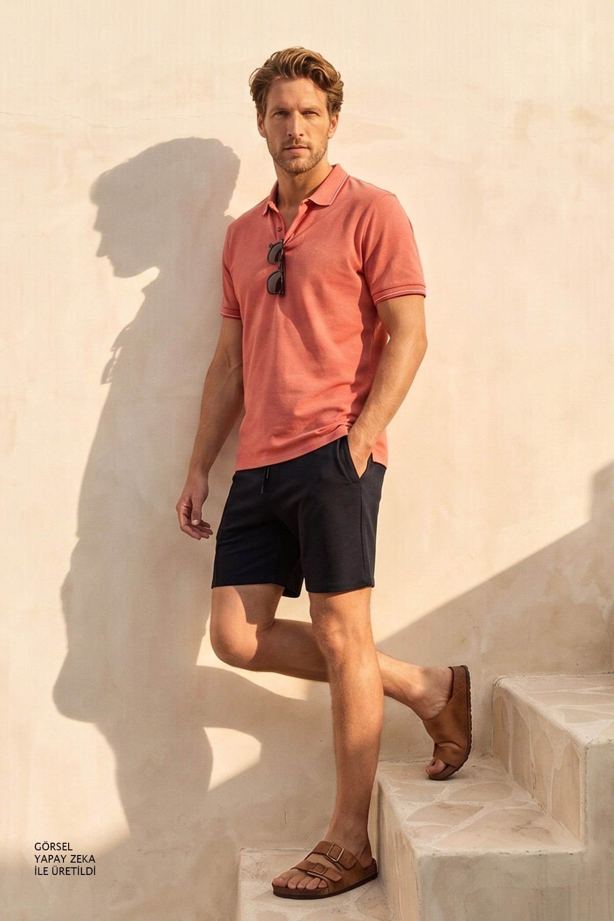 AC&Co / Altınyıldız Classics Erkek Çekmeyen Pamuklu Kumaş Slim Fit Dar Kesim Narçiçeği-Beyaz Kıvrılmaz Polo Yaka Tişört görsel 3