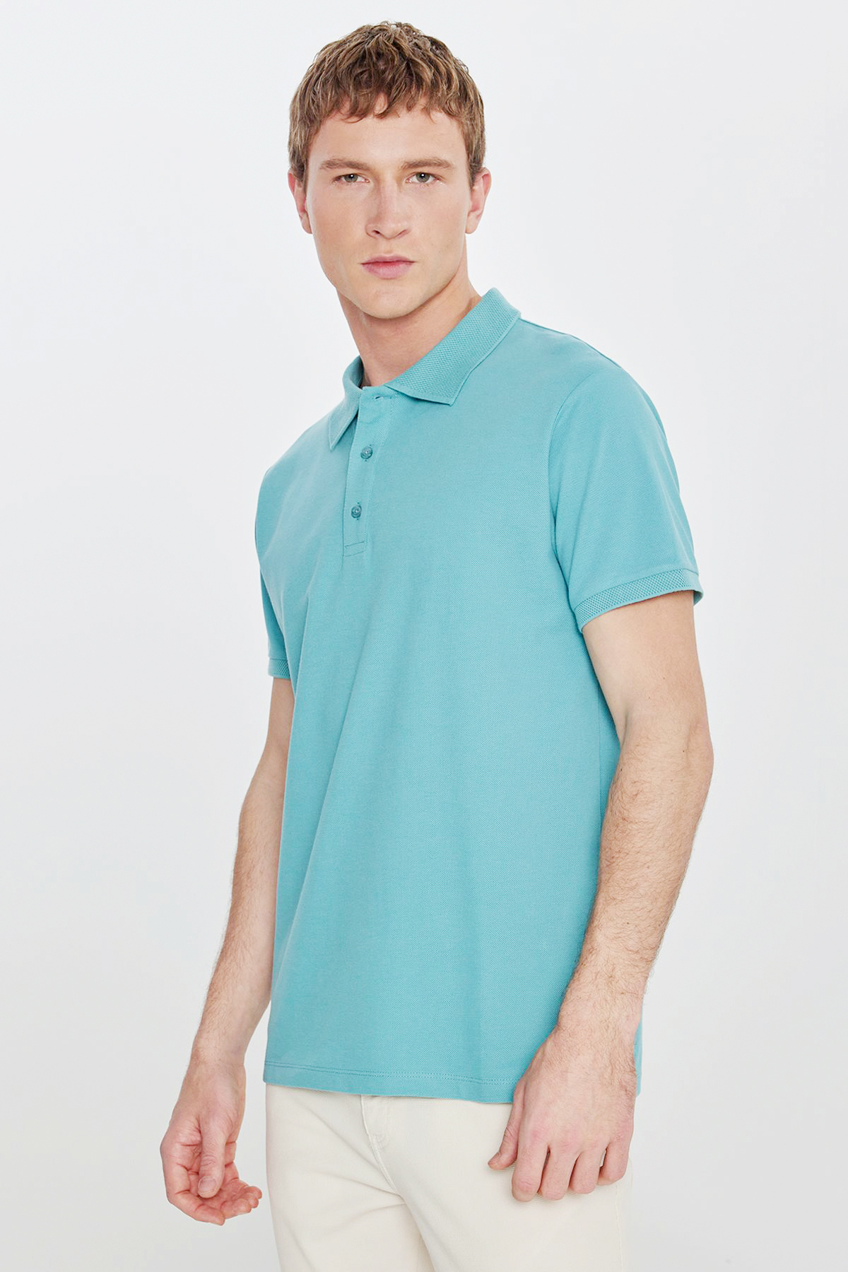 ALTINYILDIZ CLASSICS Erkek Petrol %100 Pamuk Kıvrılmaz Pike Polo Yaka Slim Fit Dar Kesim Tişört görsel 8