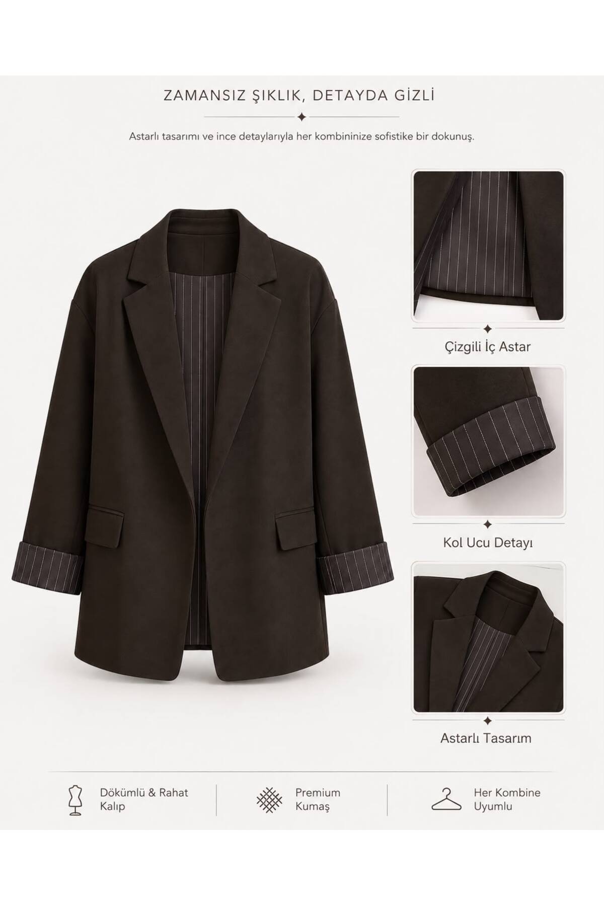 EFİL Desenli Manşetli Blazer Ceket görsel 3