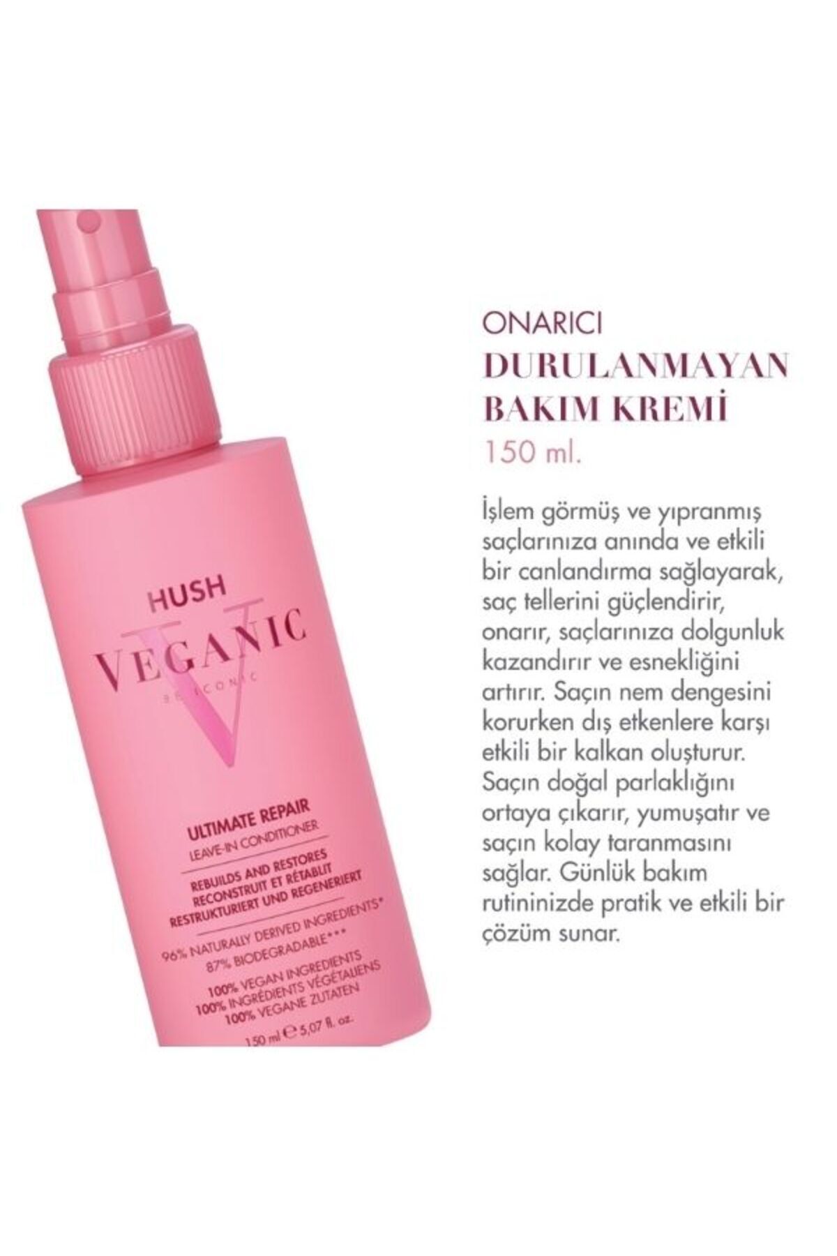 Veganic Ultimate Repair Yıpranmış Saçlar İçin Onarıcı Durulanmayan Saç Kremi 150 ml — 8682035303985 — تصویر 2 از 4