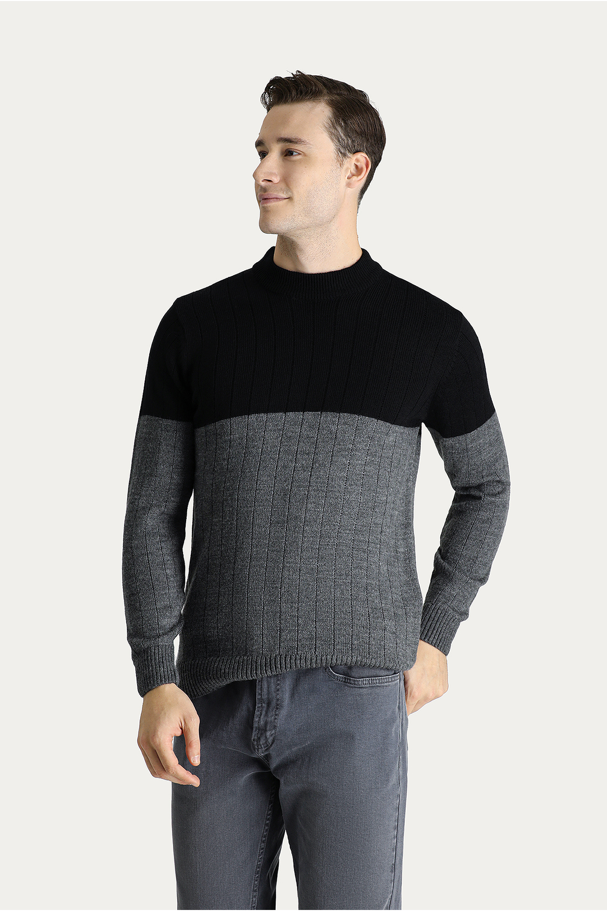 ژاکت بافتنی با طرح یقه باریک — مشکی 496059 — تصویر 3 از 6