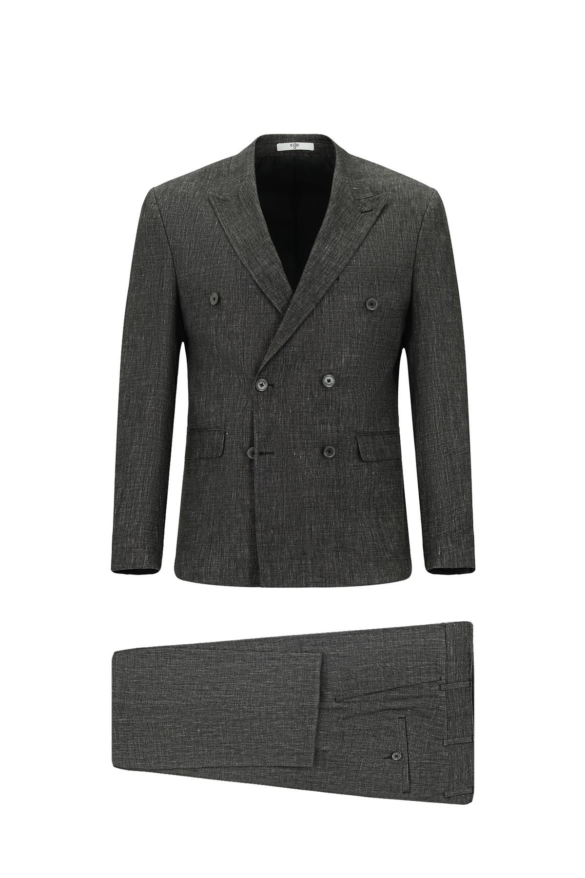 Kiğılı 7 Drop Slim Fit Dar Kesim Keten Karışımlı Sivri Yaka Kruvaze Takım Elbise