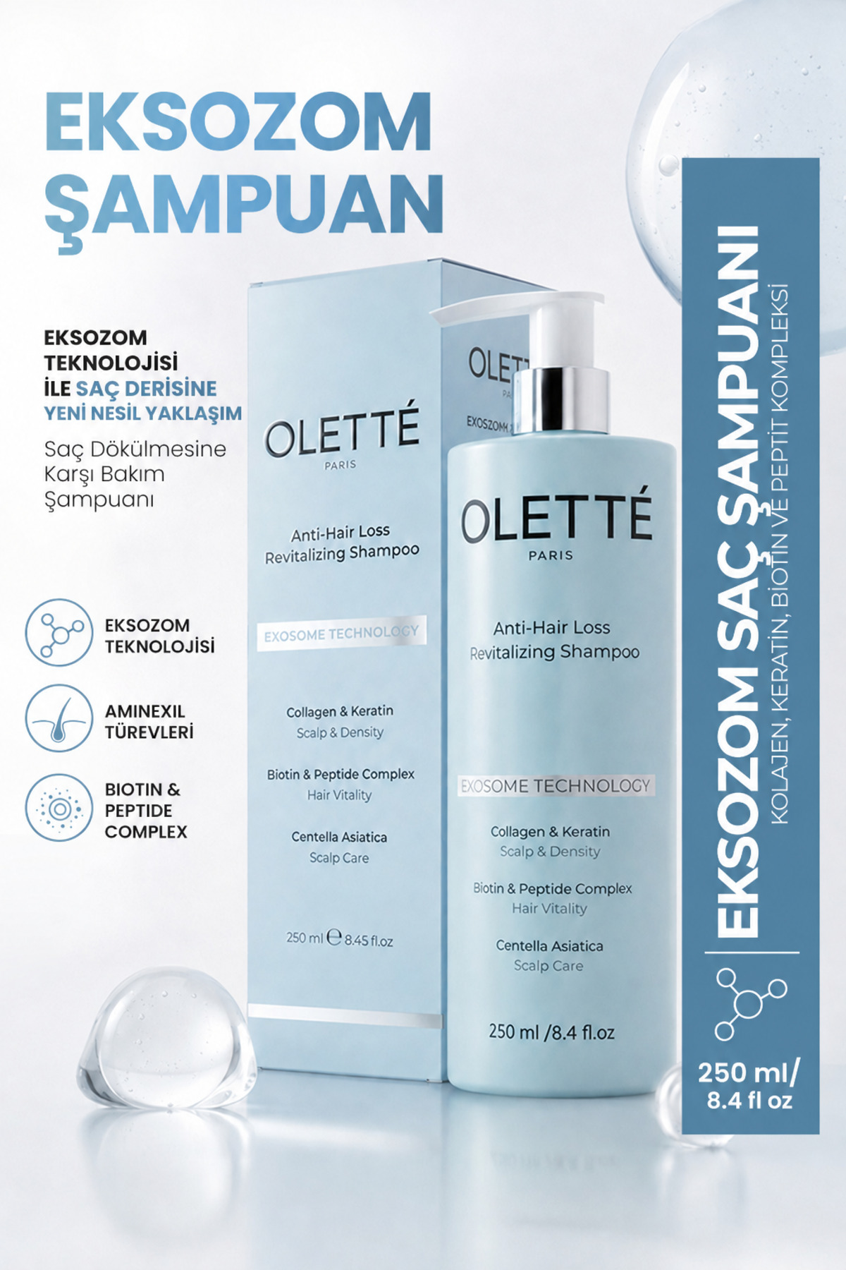Olette Paris Saç Dökülmesine Karşı Bakım Şampuanı 250 ml – Kolajen, Keratin, Biotin ve Peptit Kompleksi — OPSD2026