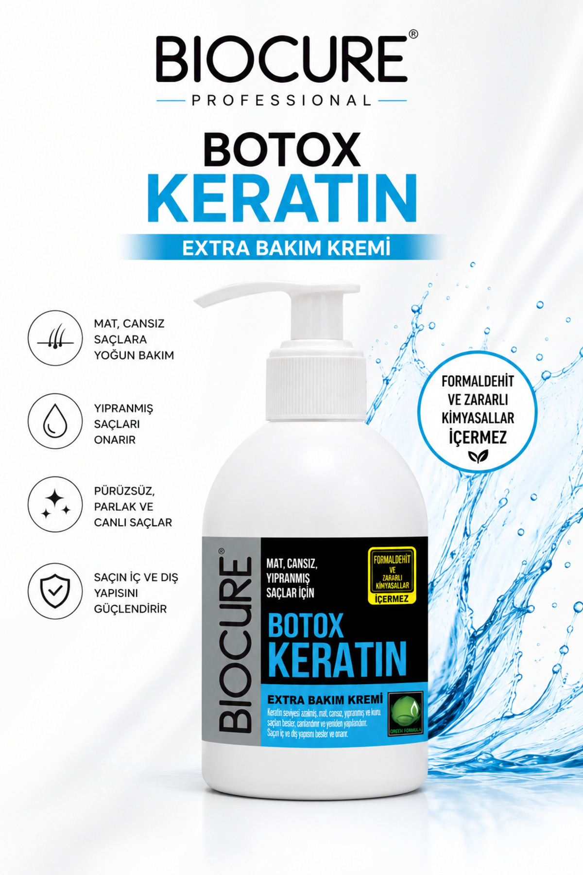 Biocure کرم مراقبت از موی بوتاکس کراتین اکسترا، بوتاکس مو / ترمیم کننده، بازسازی کننده، حجم دهنده ۲۵۰ میلی لیتر — CM049