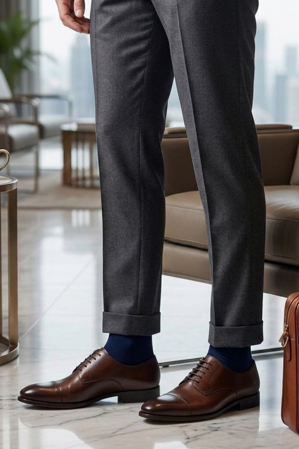 Socketta 3'lü Lacivert Erkek Business Pamuk Dikişsiz Esnek Soket Çorap - Premium görsel 5