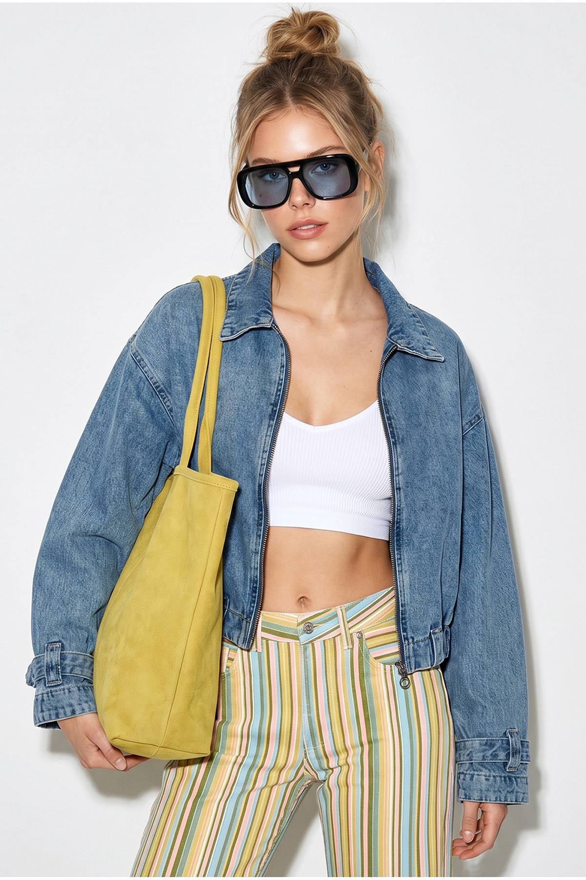 Bianco Lucci Kadın Buz Mavisi Fermuarlı Kemer Detaylı Oversize Denim Ceket 3667 60286206 görsel 2